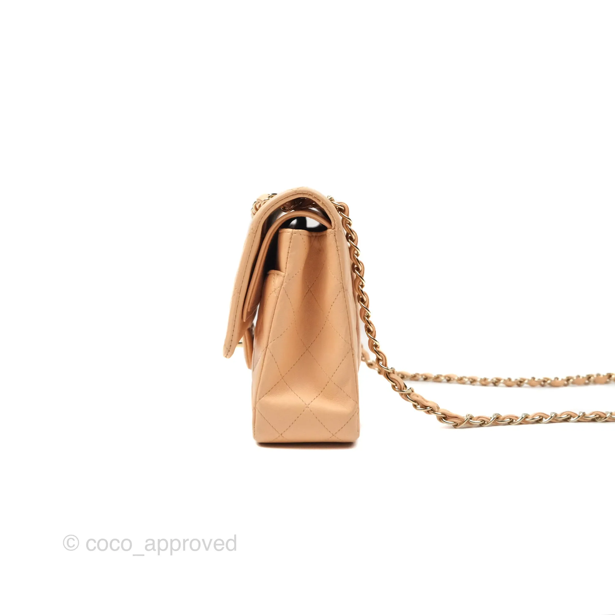 Chanel Classic M/L Medium Flap Quilted Beige Pink Lambskin Gold Hardware