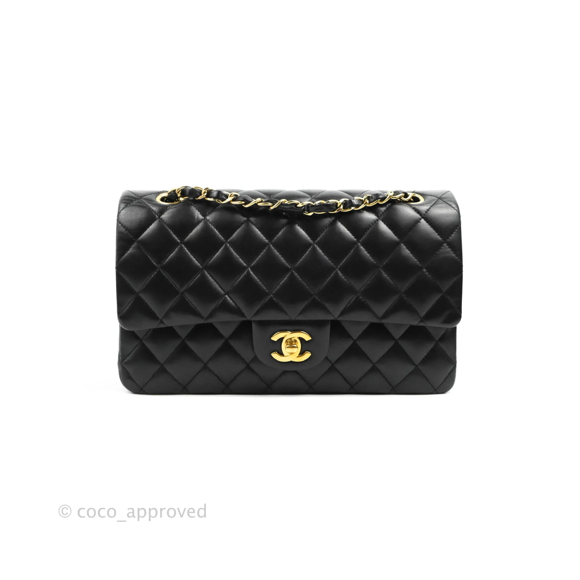 Chanel Classic M/L Medium Flap Quilted Black Lambskin 24K Gold Hardware