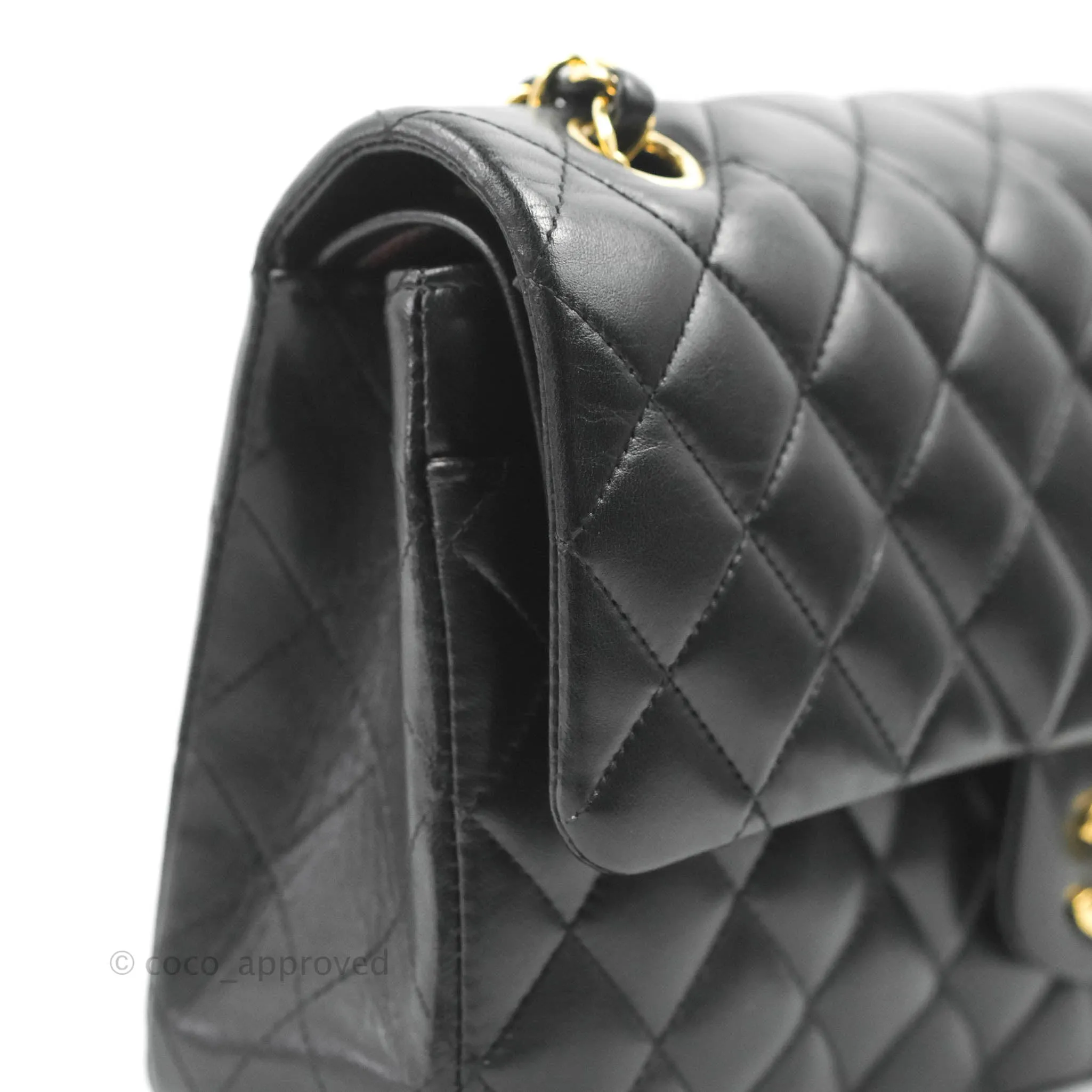 Chanel Classic M/L Medium Flap Quilted Black Lambskin 24K Gold Hardware