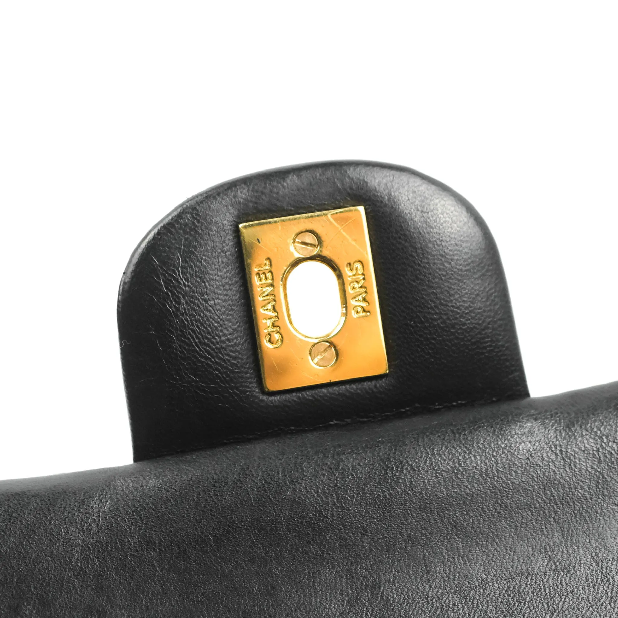 Chanel Classic M/L Medium Flap Quilted Black Lambskin 24K Gold Hardware