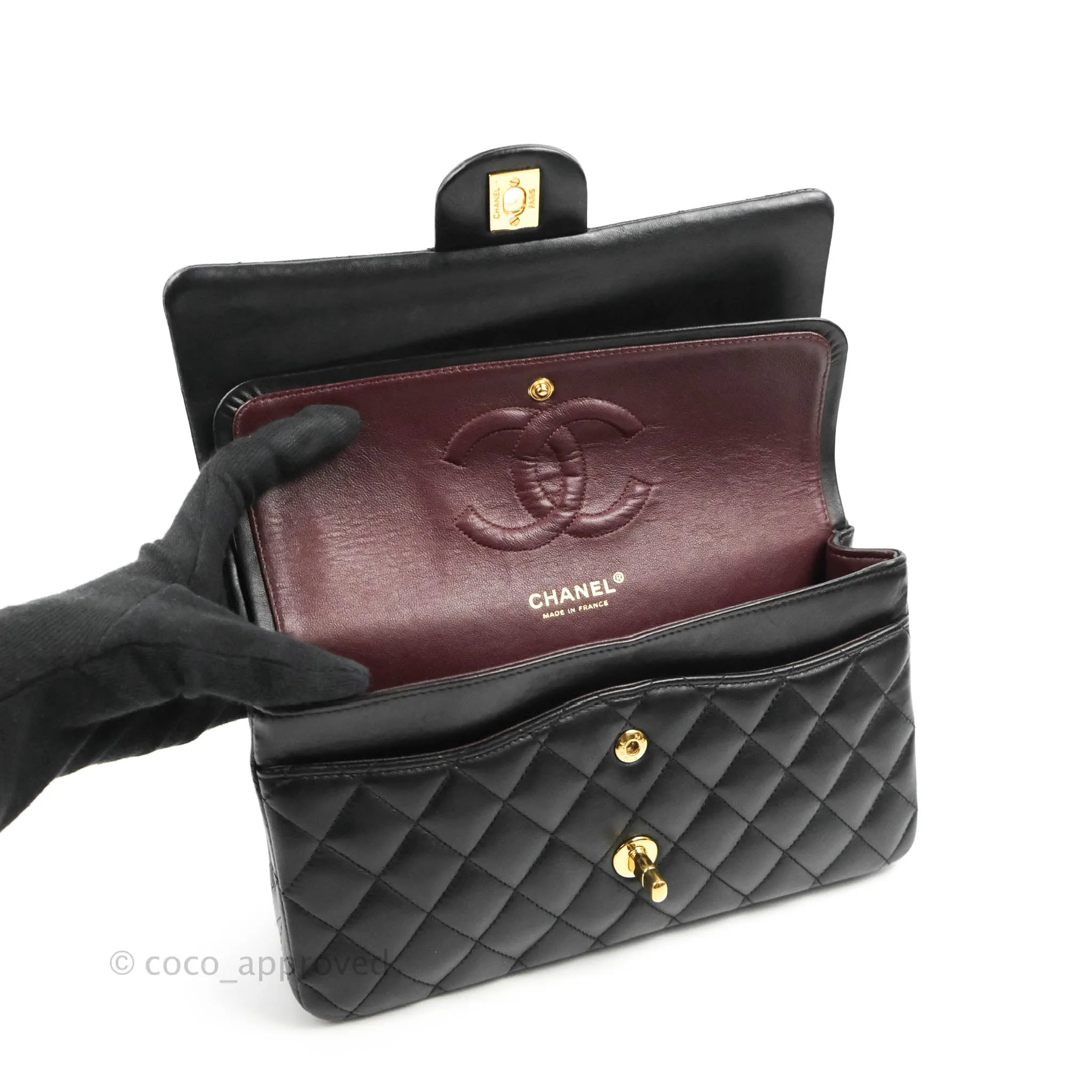 Chanel Classic M/L Medium Flap Quilted Black Lambskin 24K Gold Hardware
