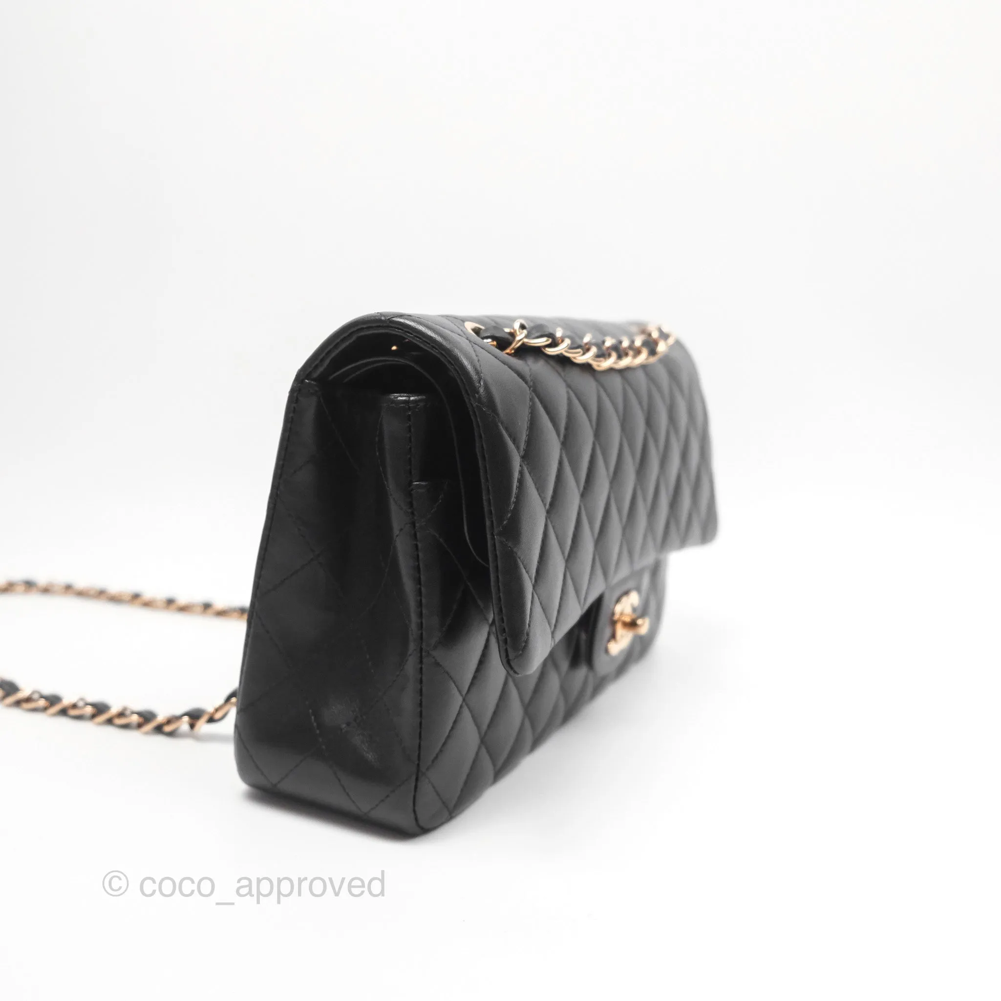 Chanel Classic M/L Medium Flap Quilted Black Lambskin Rose Gold Hardware