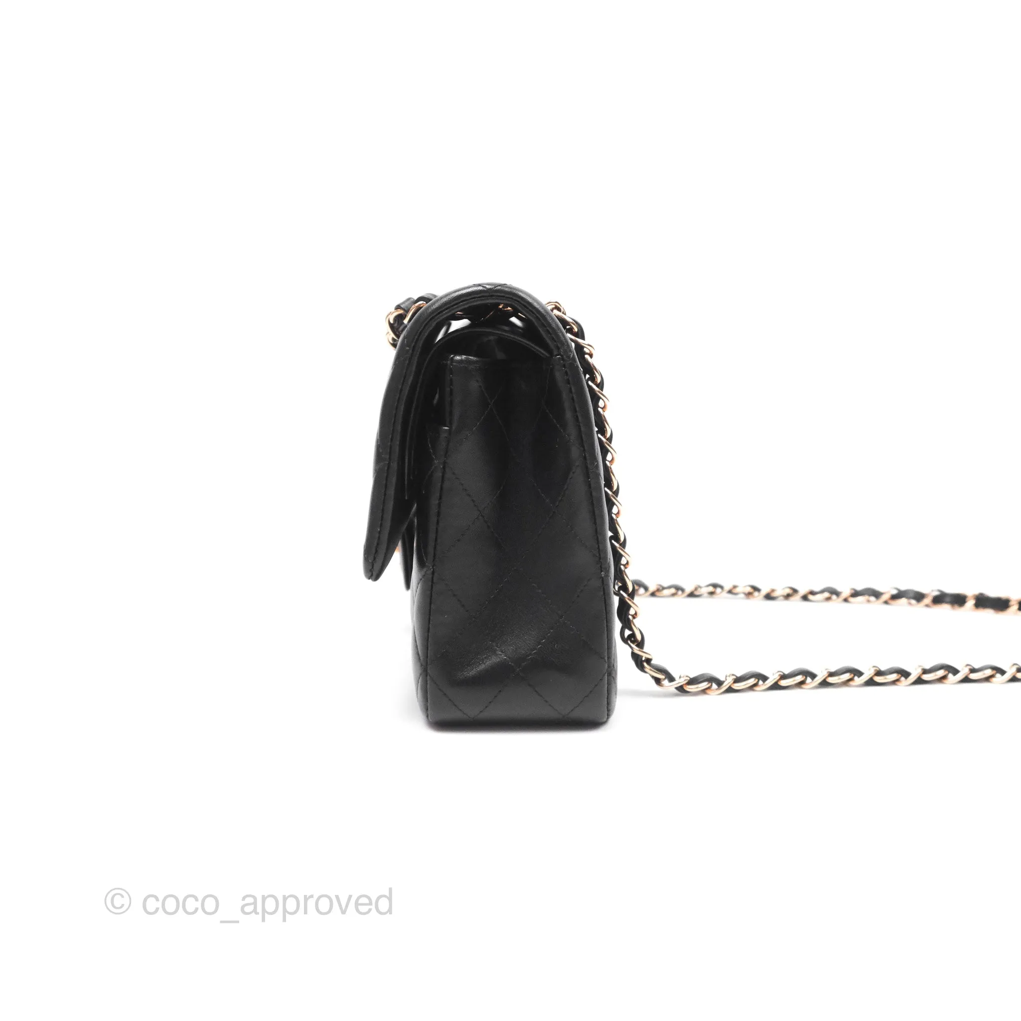 Chanel Classic M/L Medium Flap Quilted Black Lambskin Rose Gold Hardware