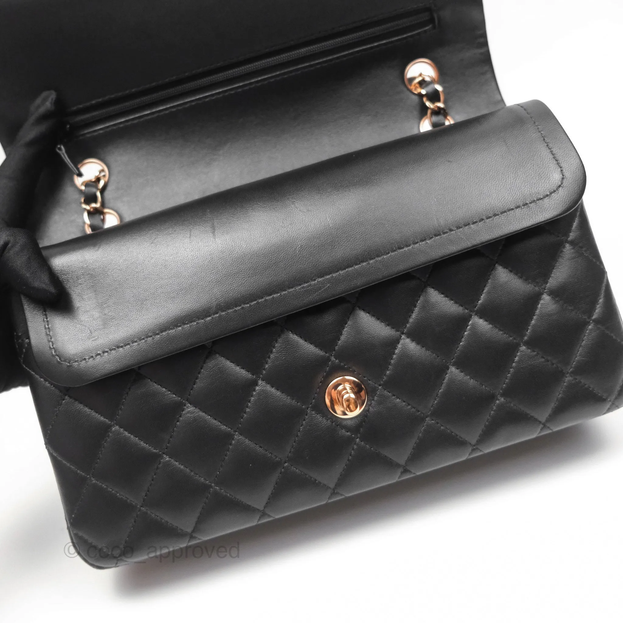 Chanel Classic M/L Medium Flap Quilted Black Lambskin Rose Gold Hardware