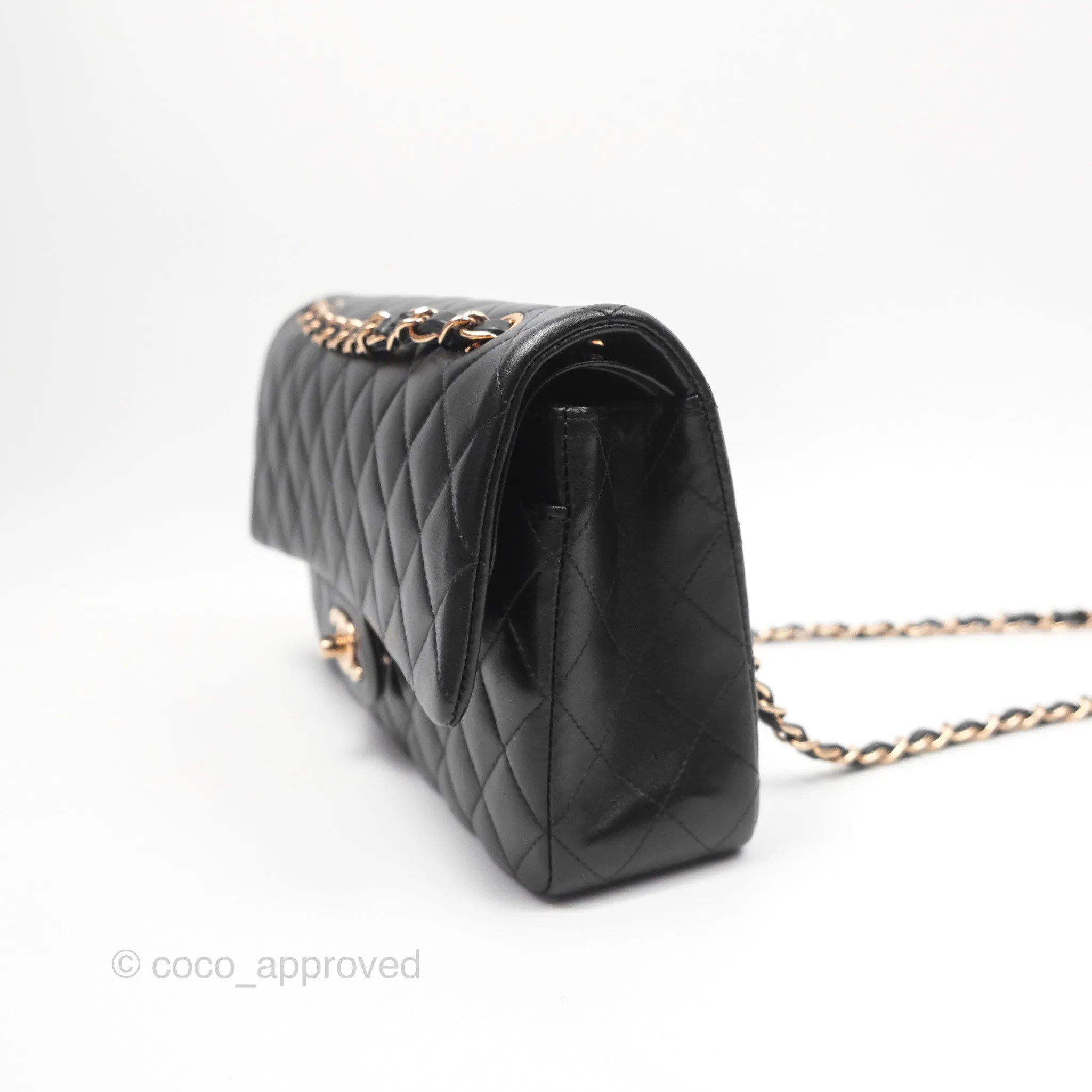 Chanel Classic M/L Medium Flap Quilted Black Lambskin Rose Gold Hardware