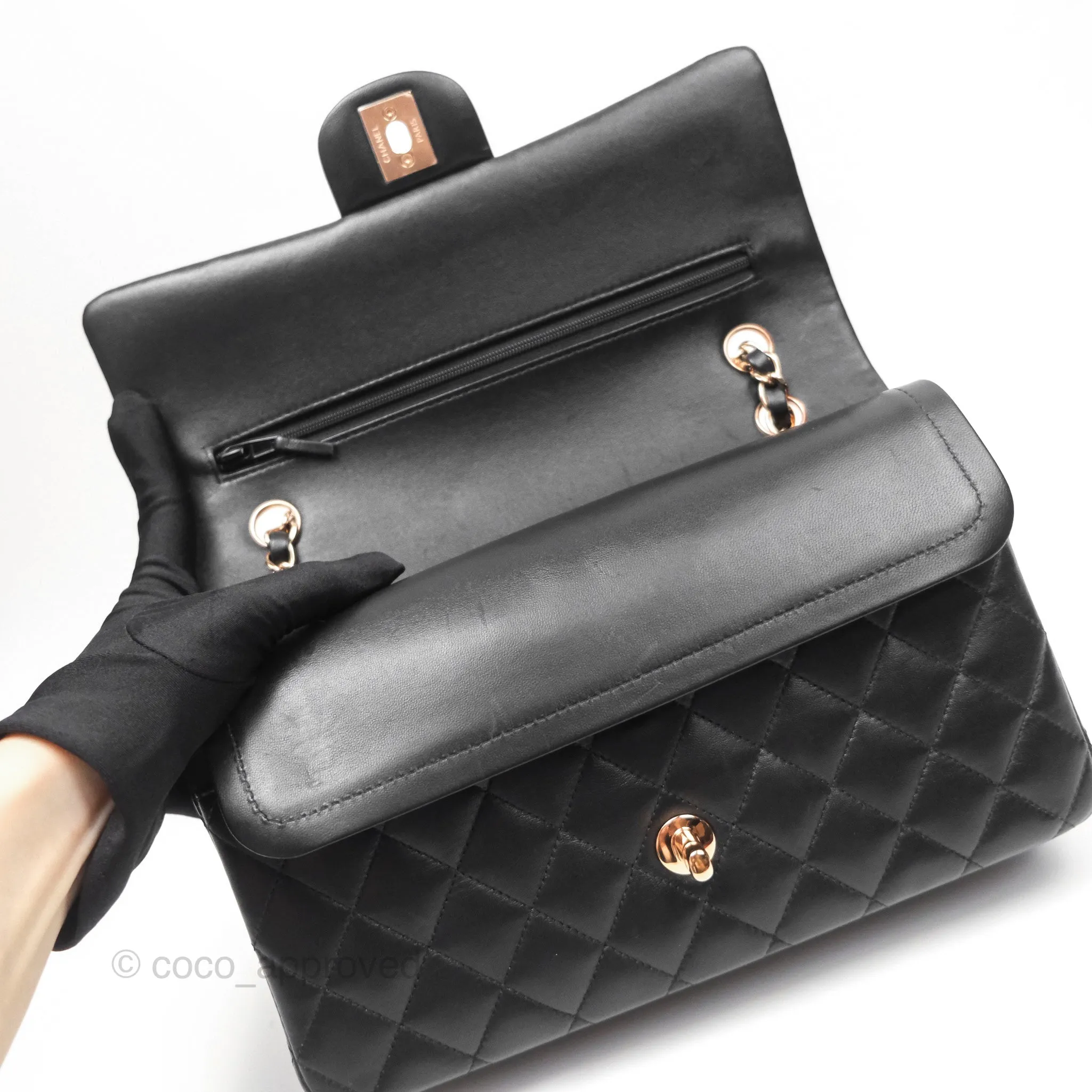 Chanel Classic M/L Medium Flap Quilted Black Lambskin Rose Gold Hardware