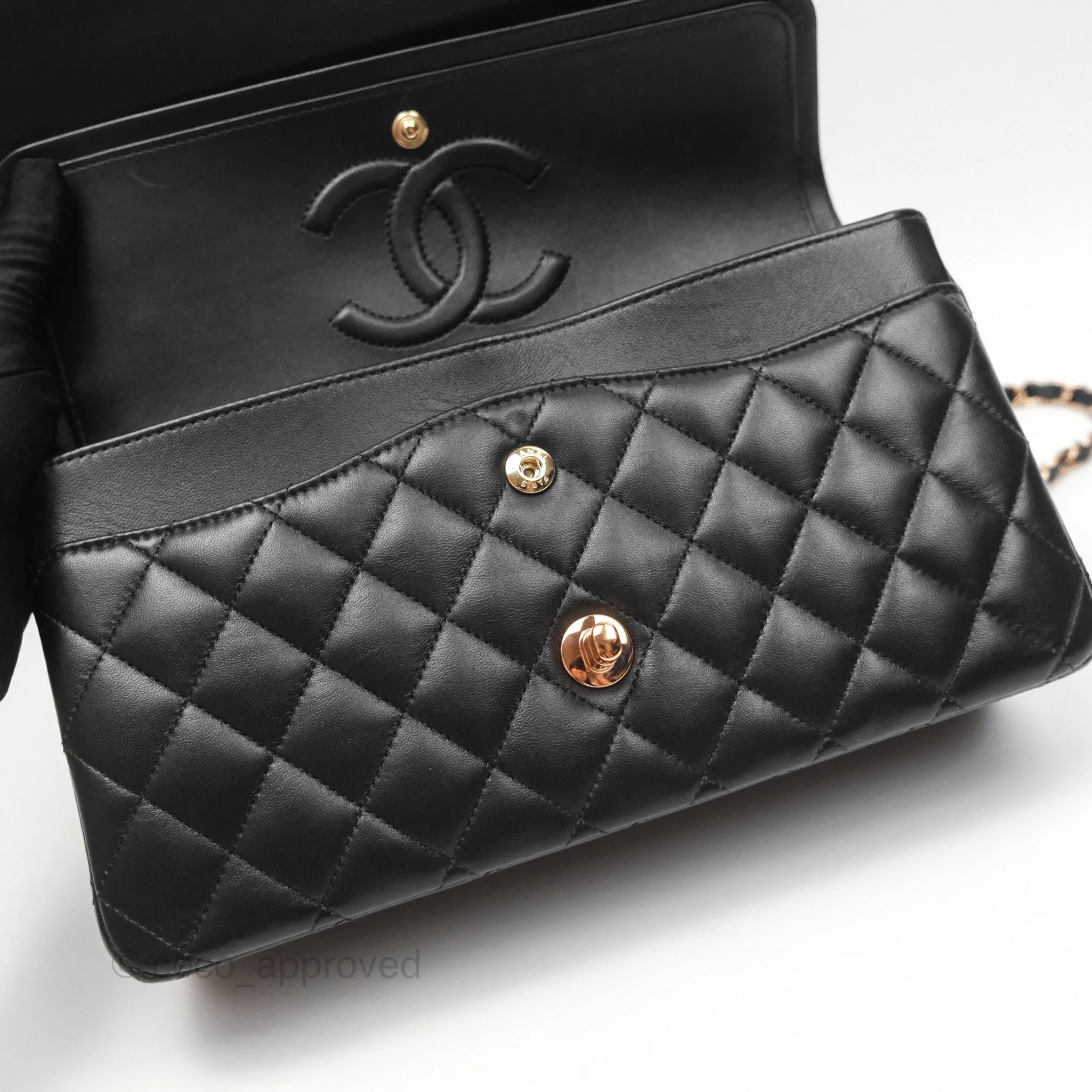 Chanel Classic M/L Medium Flap Quilted Black Lambskin Rose Gold Hardware