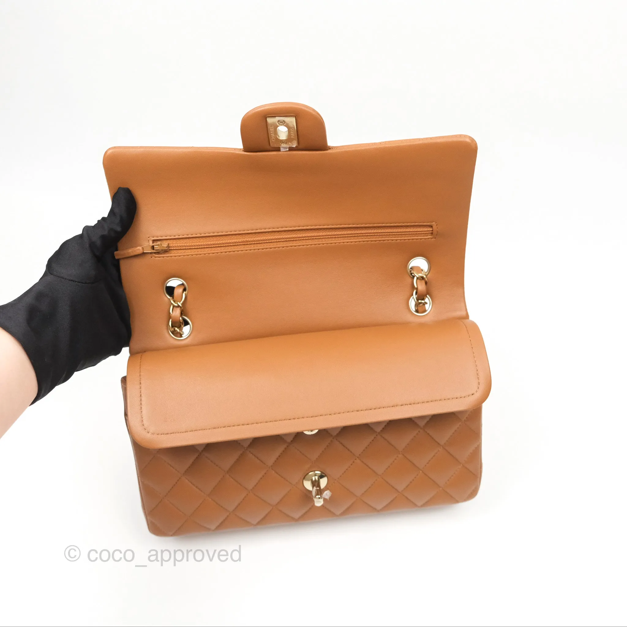 Chanel Classic M/L Medium Flap Quilted Brown Lambskin Gold Hardware