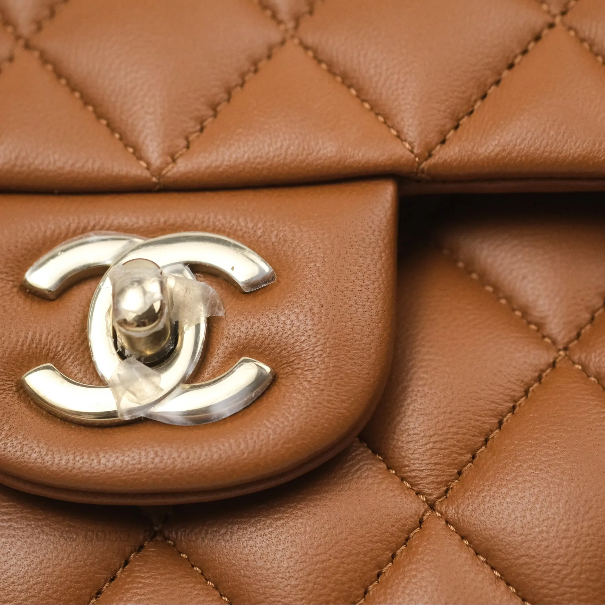 Chanel Classic M/L Medium Flap Quilted Brown Lambskin Gold Hardware