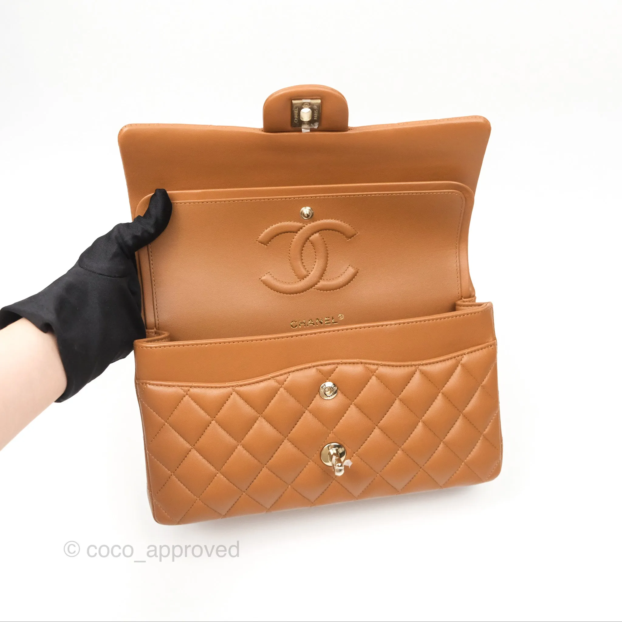 Chanel Classic M/L Medium Flap Quilted Brown Lambskin Gold Hardware