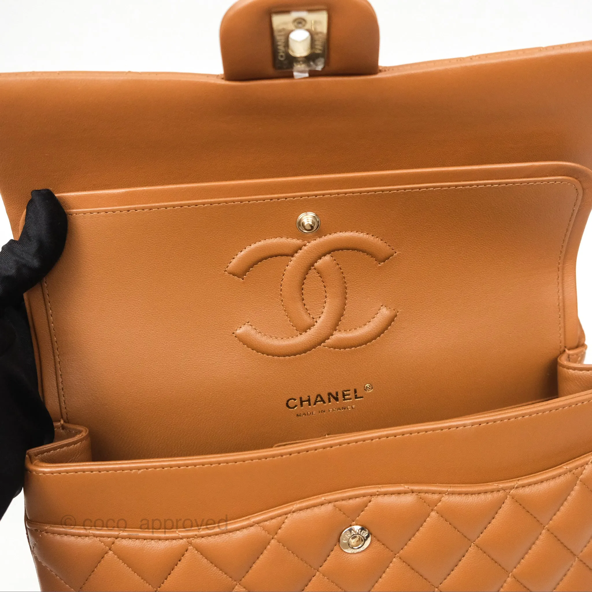 Chanel Classic M/L Medium Flap Quilted Brown Lambskin Gold Hardware