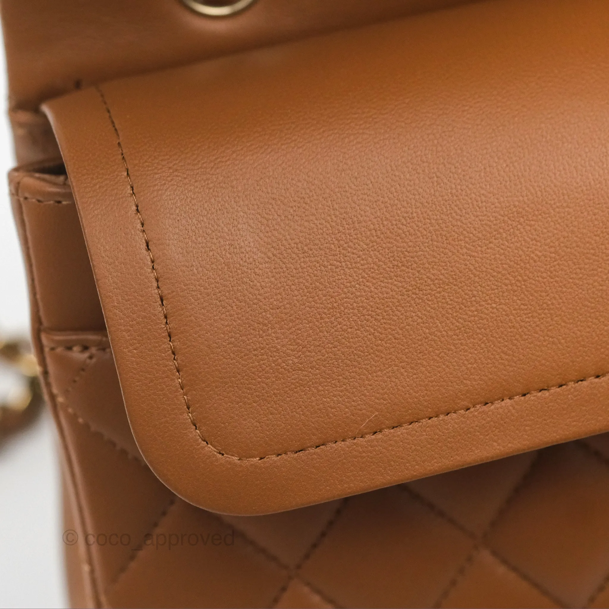 Chanel Classic M/L Medium Flap Quilted Brown Lambskin Gold Hardware