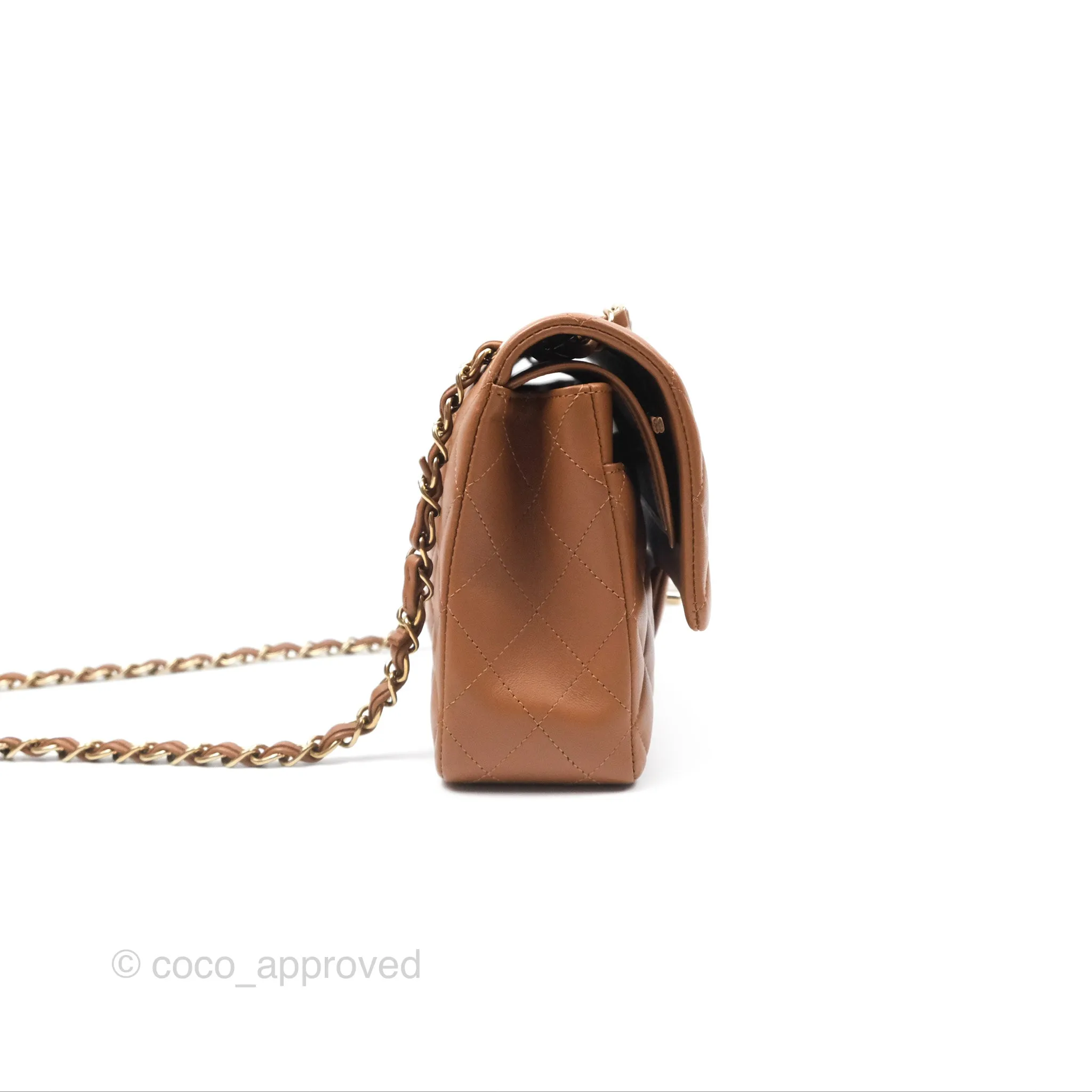 Chanel Classic M/L Medium Flap Quilted Brown Lambskin Gold Hardware