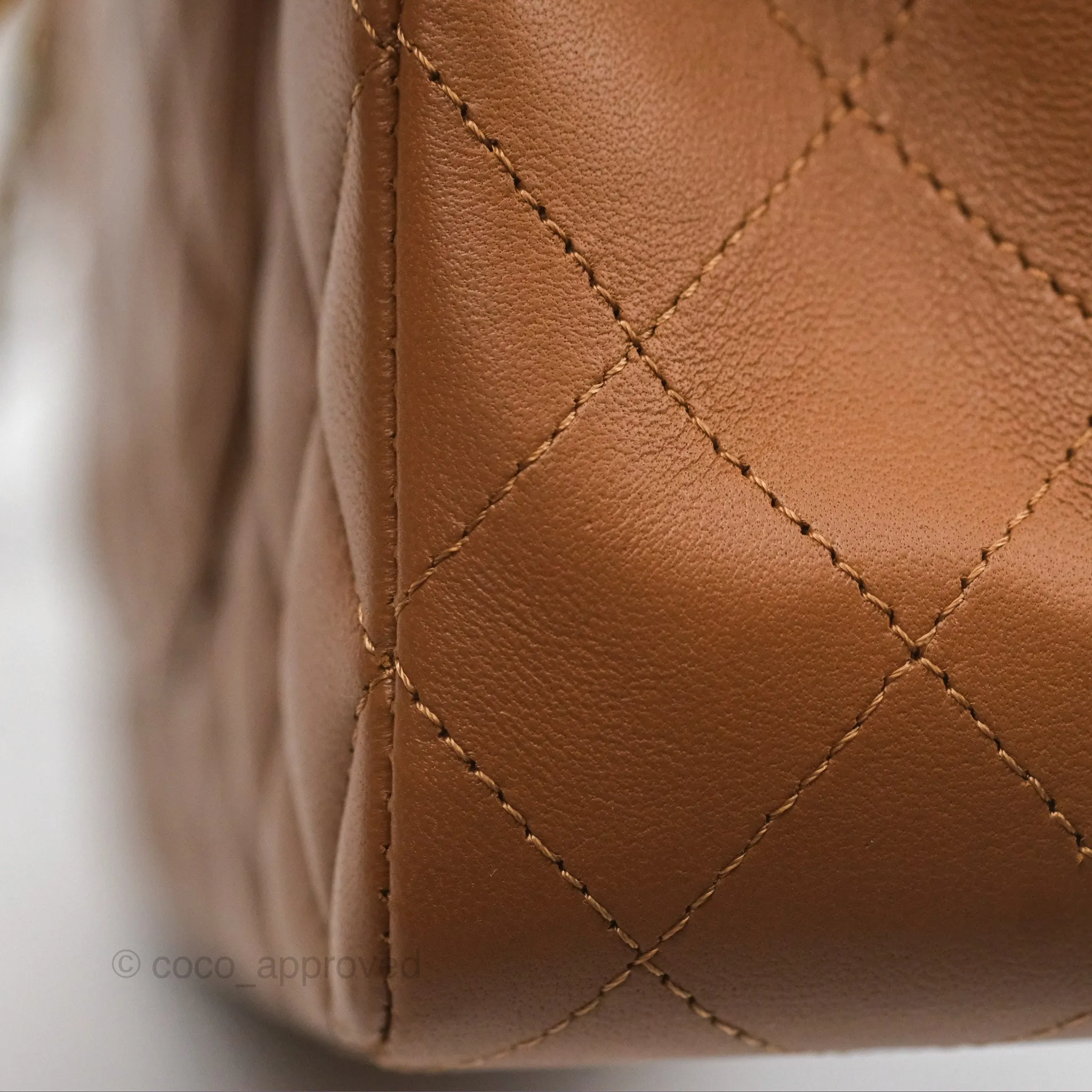 Chanel Classic M/L Medium Flap Quilted Brown Lambskin Gold Hardware
