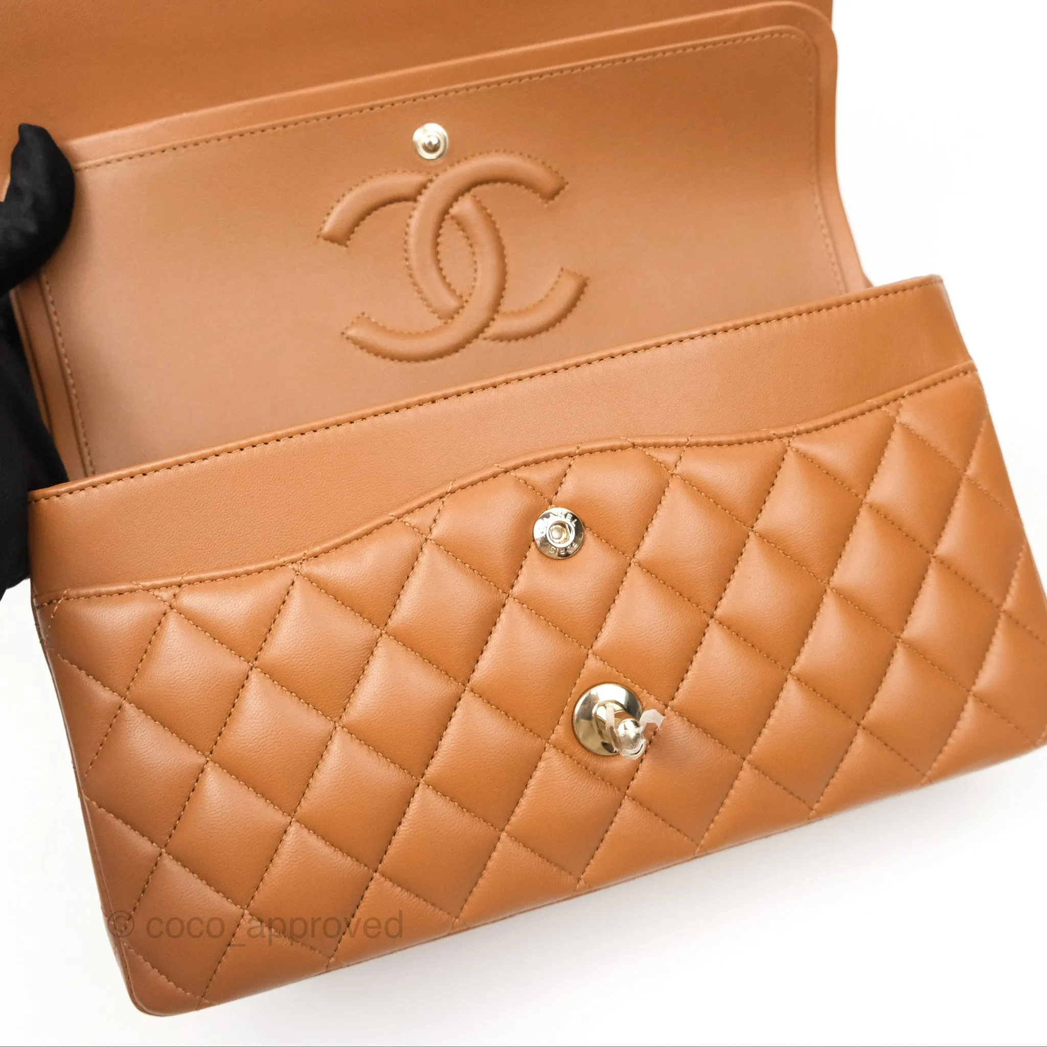Chanel Classic M/L Medium Flap Quilted Brown Lambskin Gold Hardware