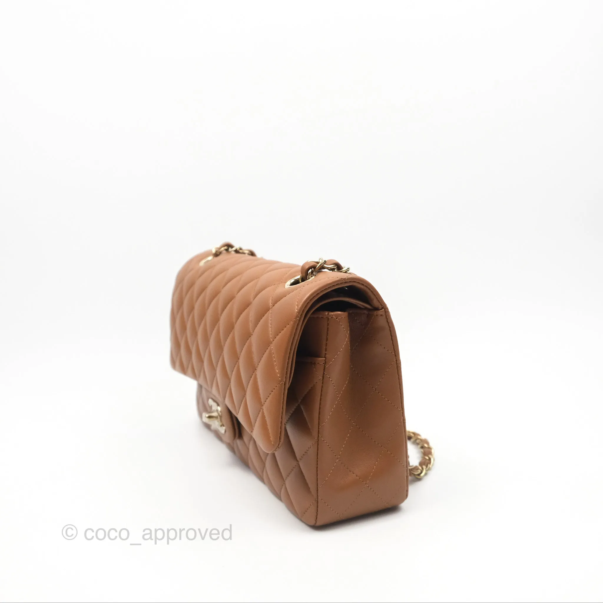 Chanel Classic M/L Medium Flap Quilted Brown Lambskin Gold Hardware