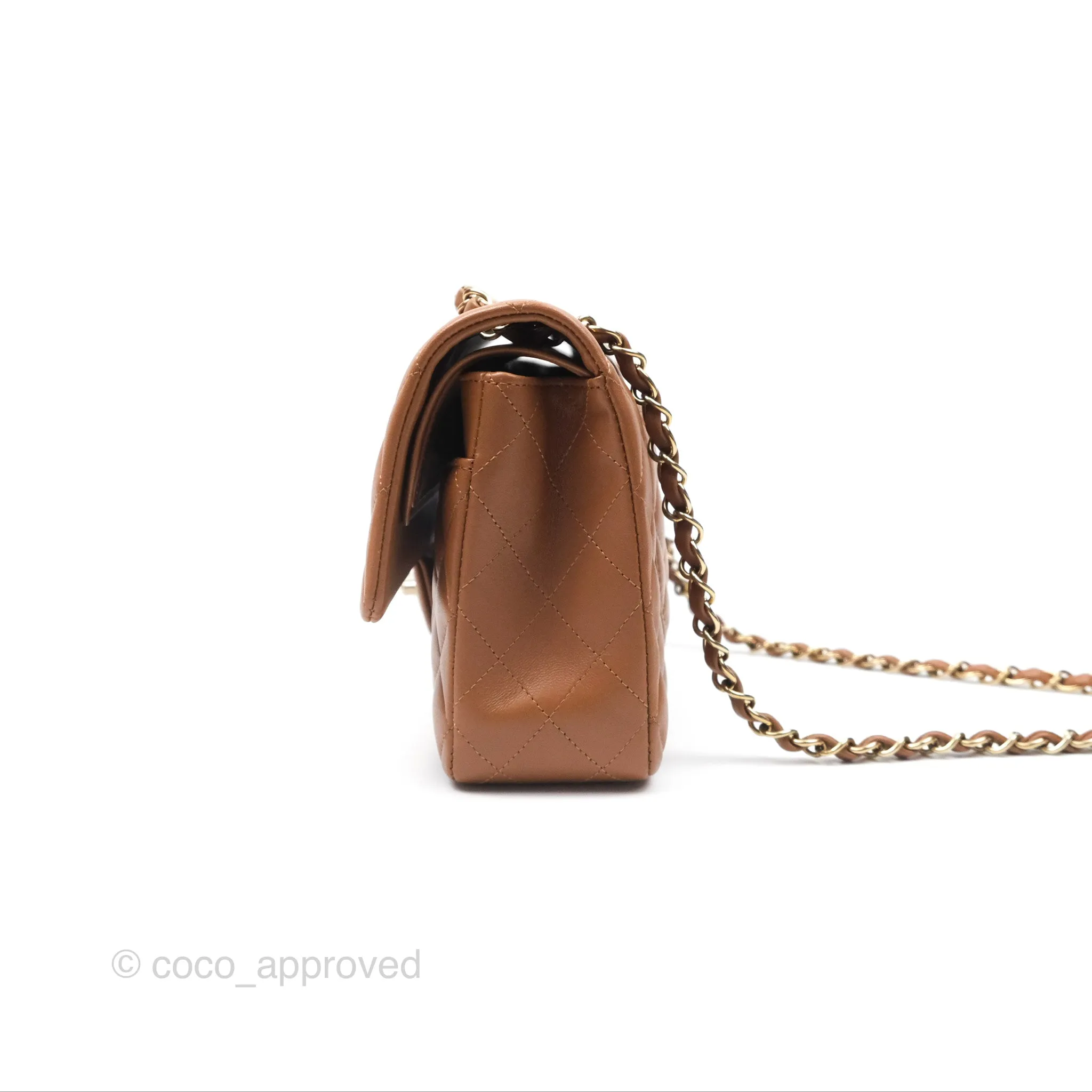 Chanel Classic M/L Medium Flap Quilted Brown Lambskin Gold Hardware