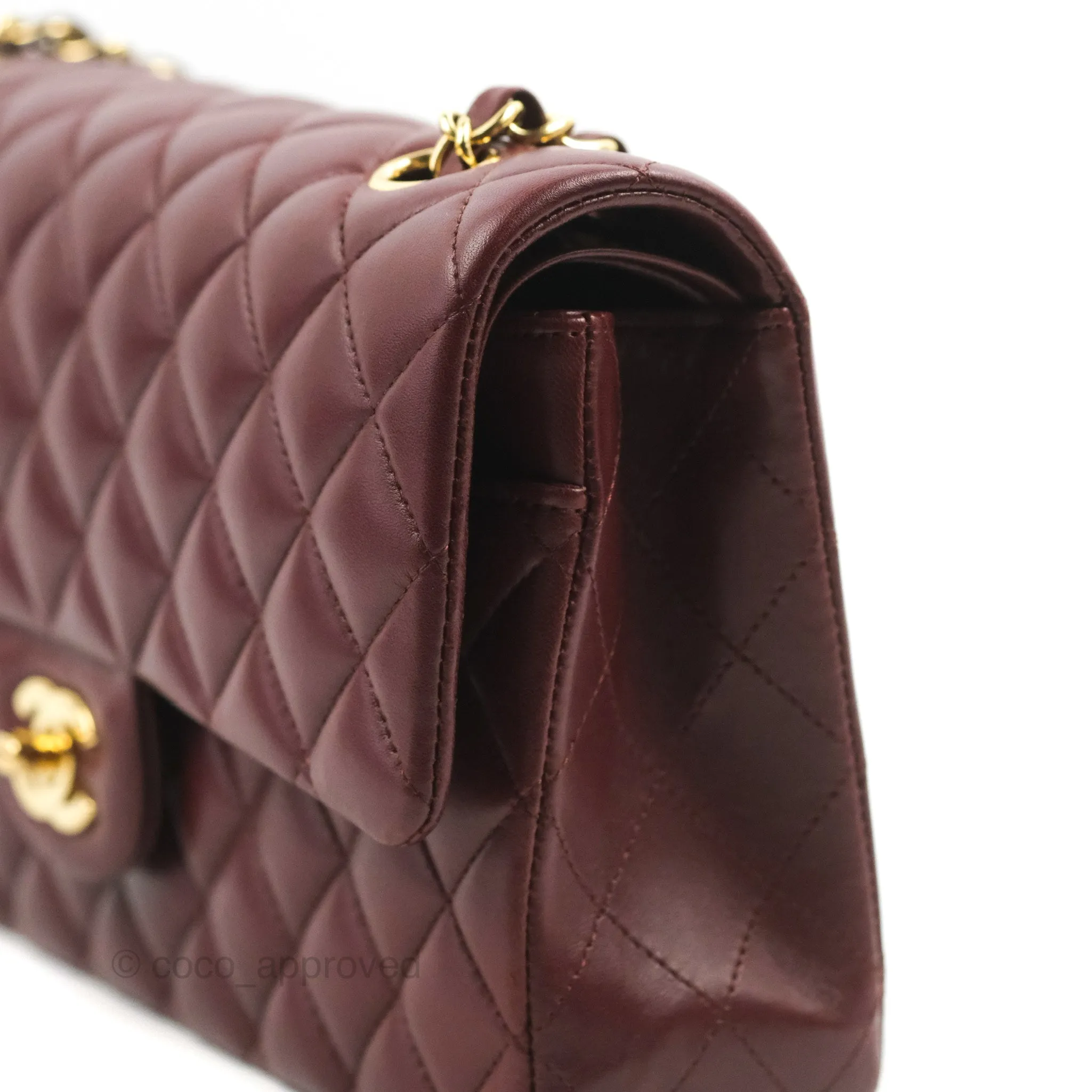 Chanel Classic M/L Medium Flap Quilted Burgundy Lambskin Gold Hardware