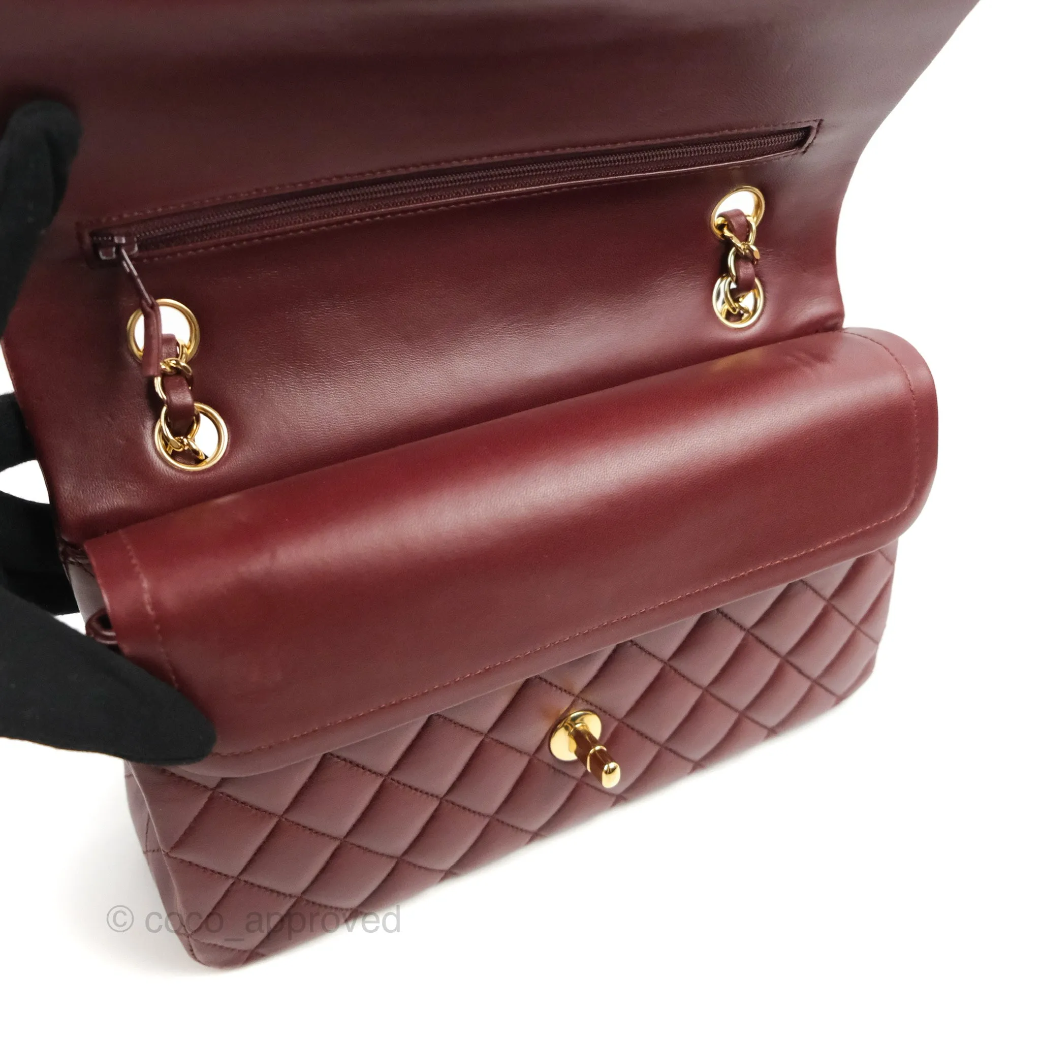 Chanel Classic M/L Medium Flap Quilted Burgundy Lambskin Gold Hardware