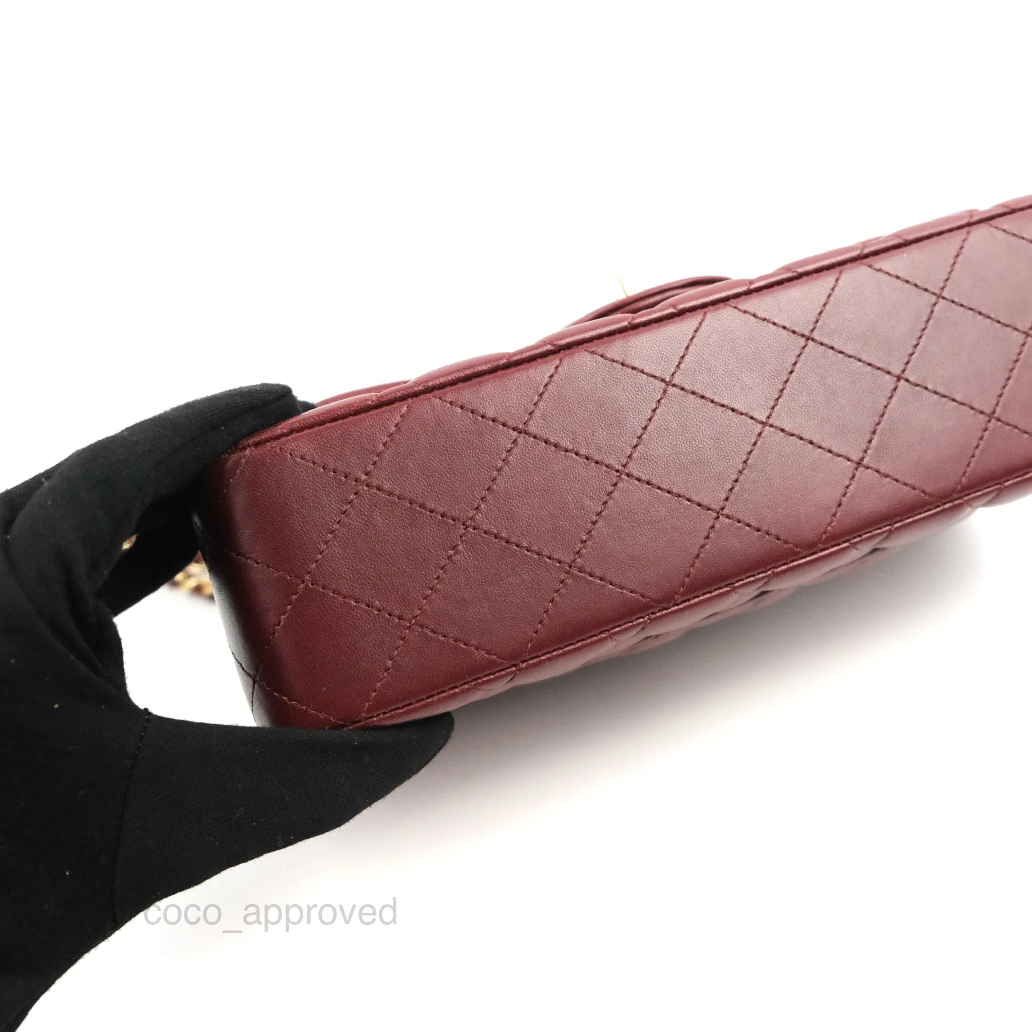 Chanel Classic M/L Medium Flap Quilted Burgundy Lambskin Gold Hardware
