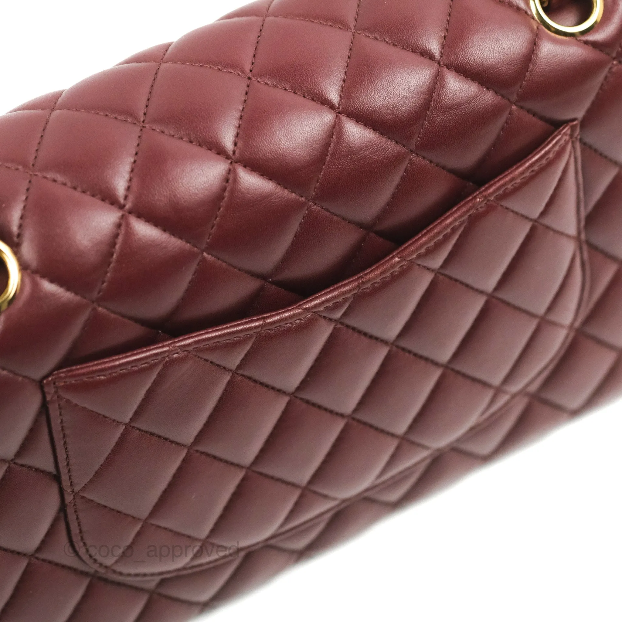 Chanel Classic M/L Medium Flap Quilted Burgundy Lambskin Gold Hardware