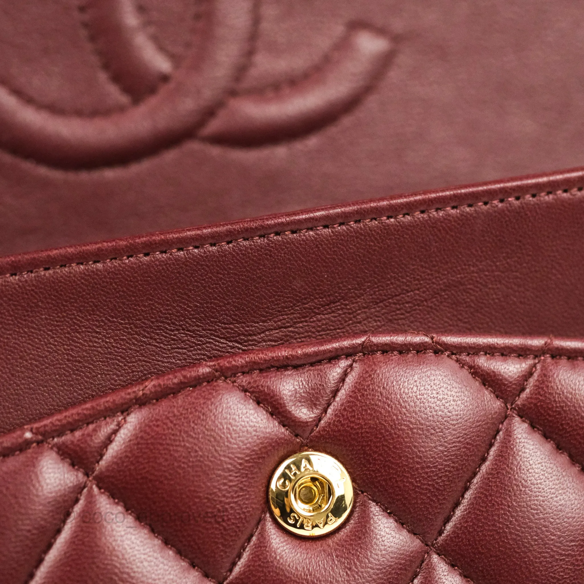 Chanel Classic M/L Medium Flap Quilted Burgundy Lambskin Gold Hardware