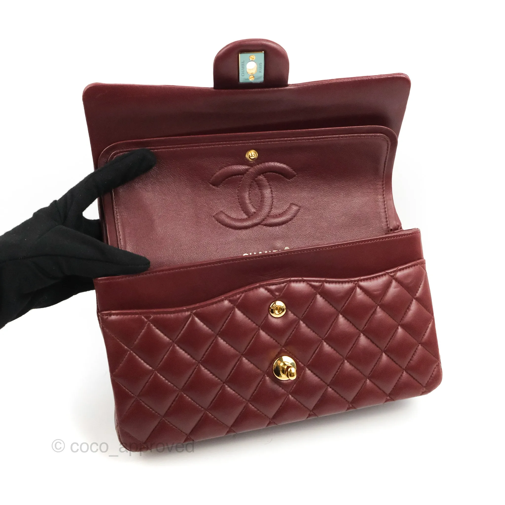 Chanel Classic M/L Medium Flap Quilted Burgundy Lambskin Gold Hardware
