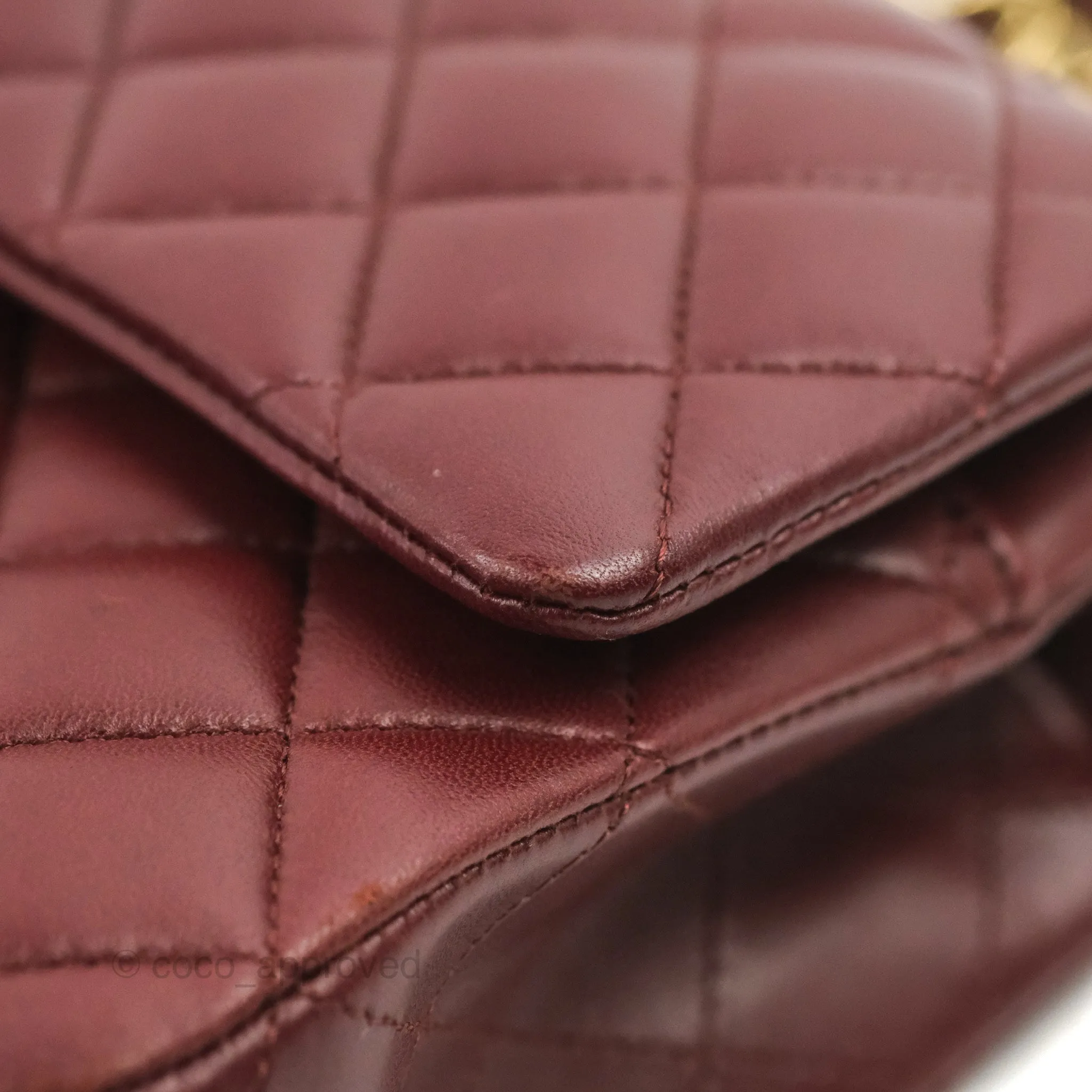 Chanel Classic M/L Medium Flap Quilted Burgundy Lambskin Gold Hardware