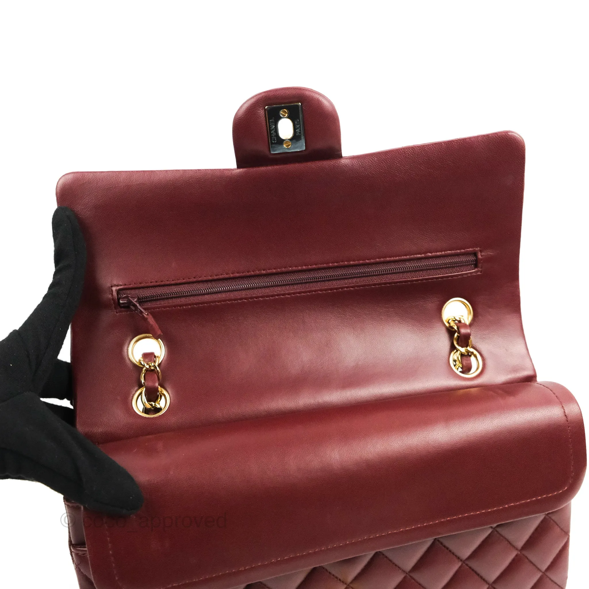 Chanel Classic M/L Medium Flap Quilted Burgundy Lambskin Gold Hardware