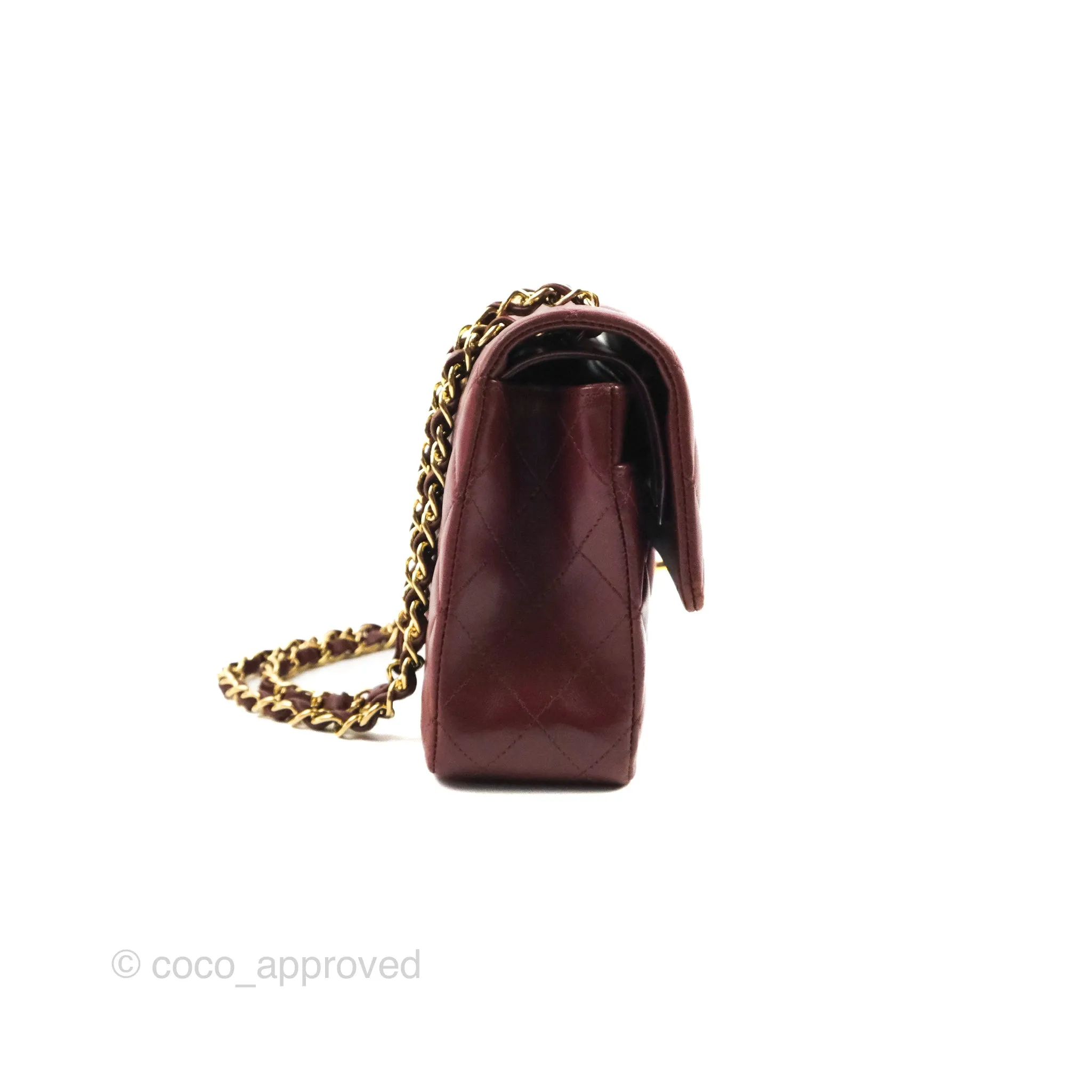 Chanel Classic M/L Medium Flap Quilted Burgundy Lambskin Gold Hardware