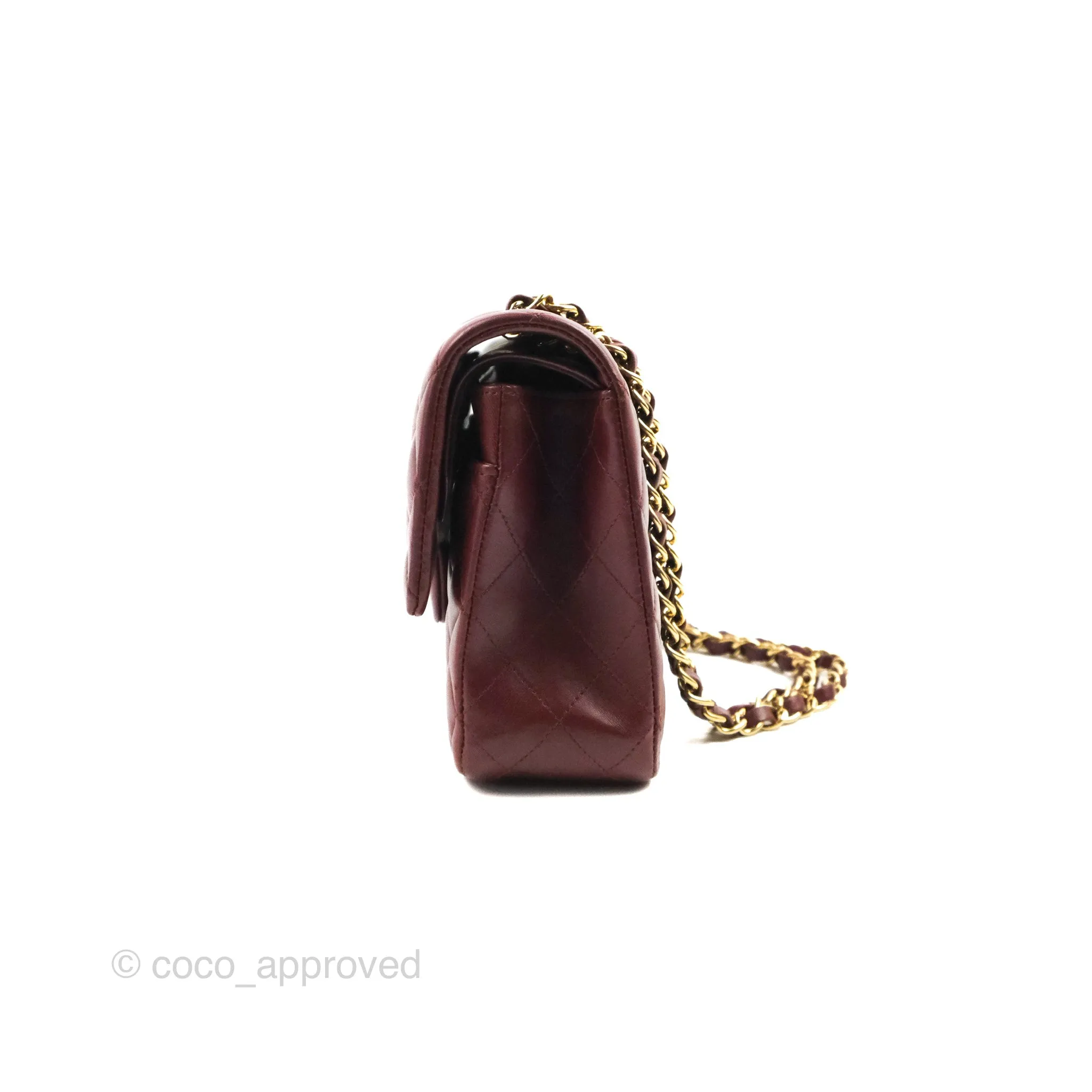 Chanel Classic M/L Medium Flap Quilted Burgundy Lambskin Gold Hardware
