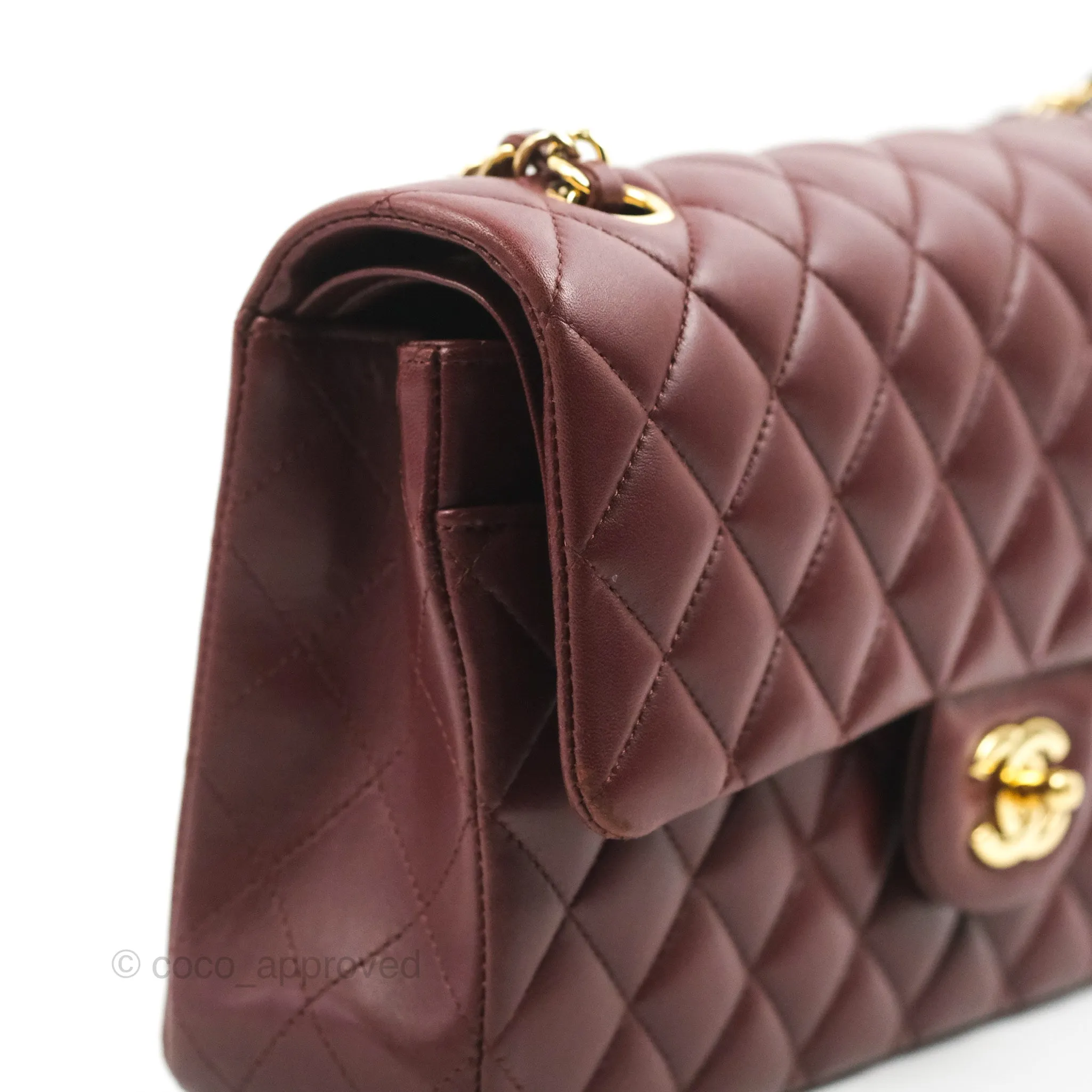 Chanel Classic M/L Medium Flap Quilted Burgundy Lambskin Gold Hardware
