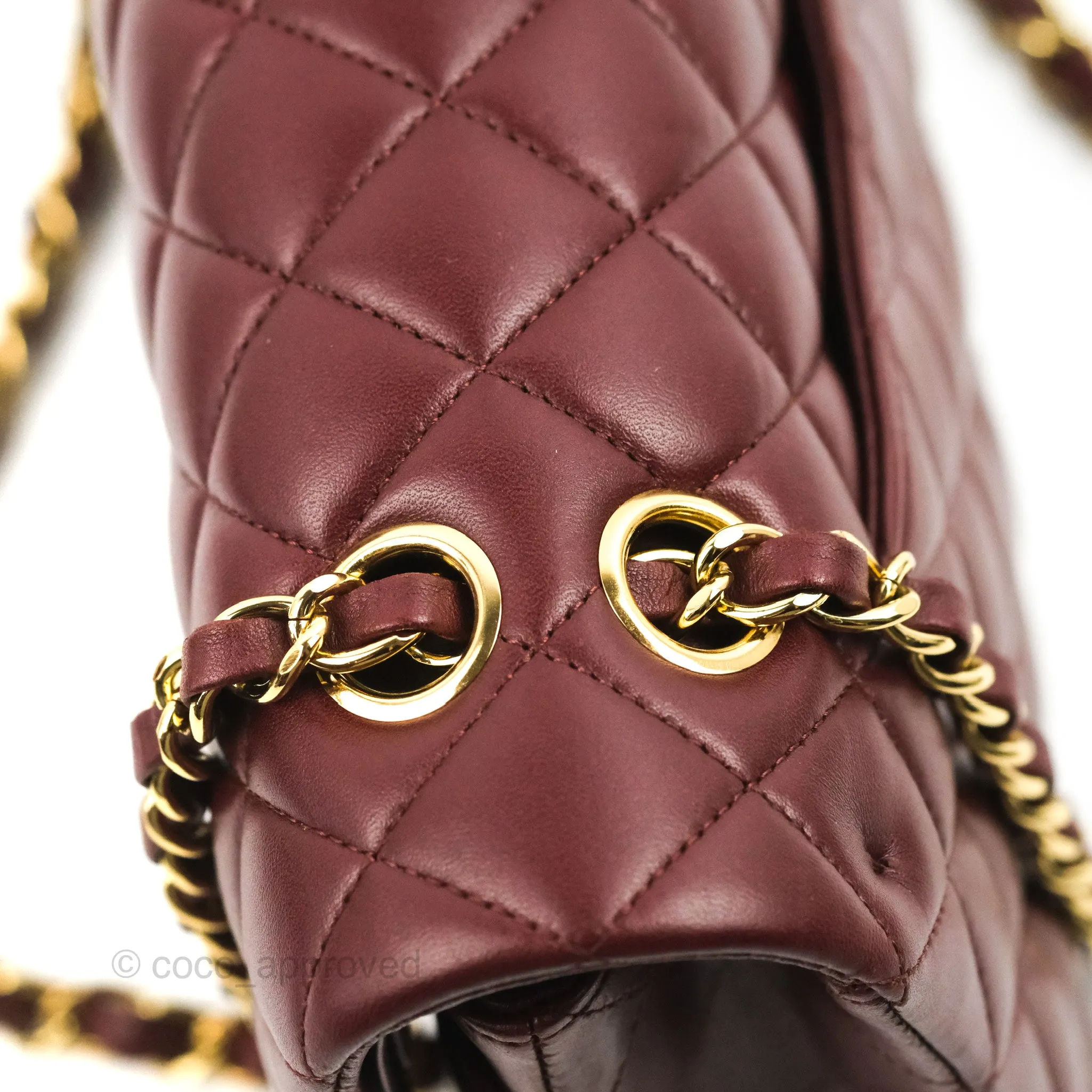 Chanel Classic M/L Medium Flap Quilted Burgundy Lambskin Gold Hardware