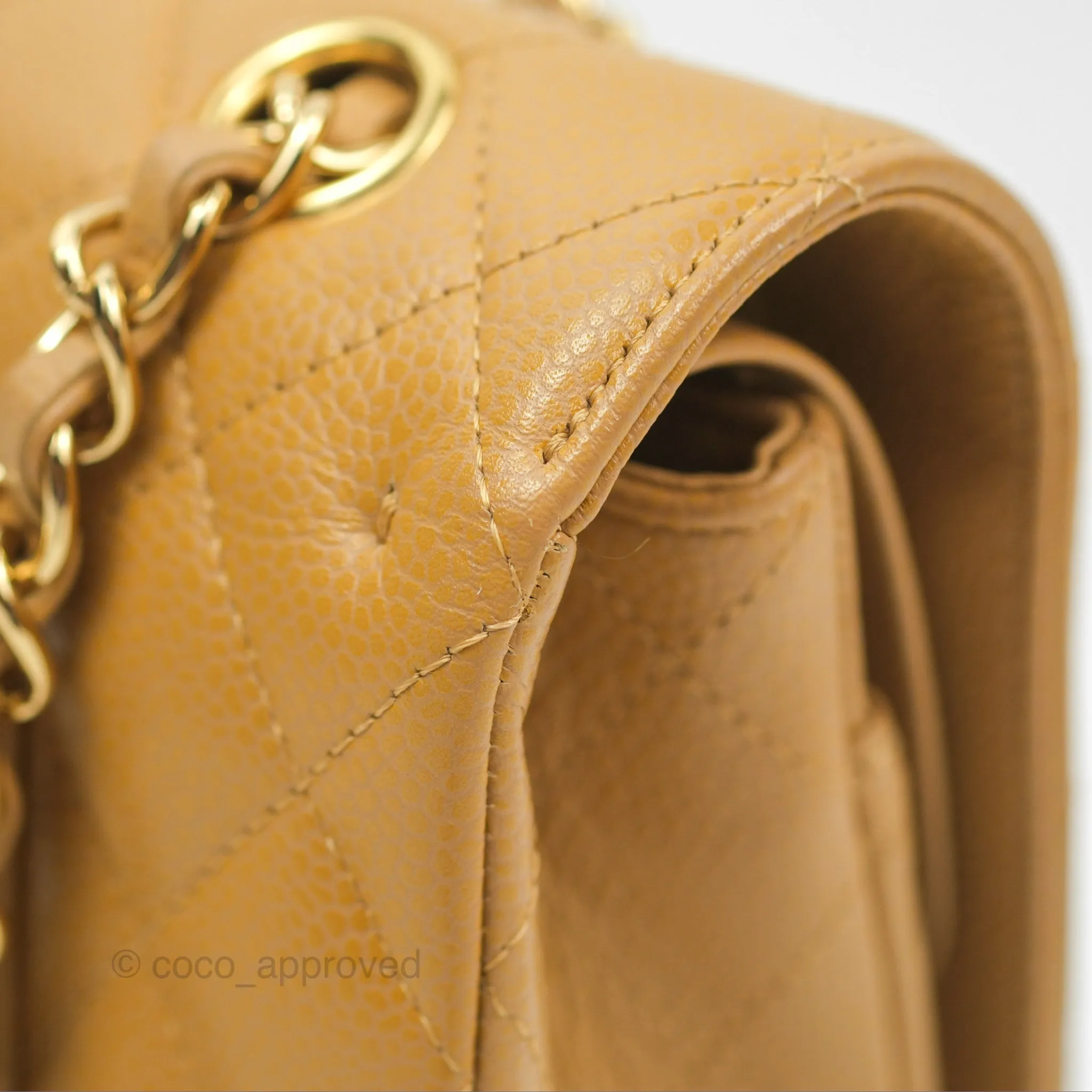 Chanel Classic M/L Medium Flap Quilted Dark Beige Caviar 24K Gold Hardware