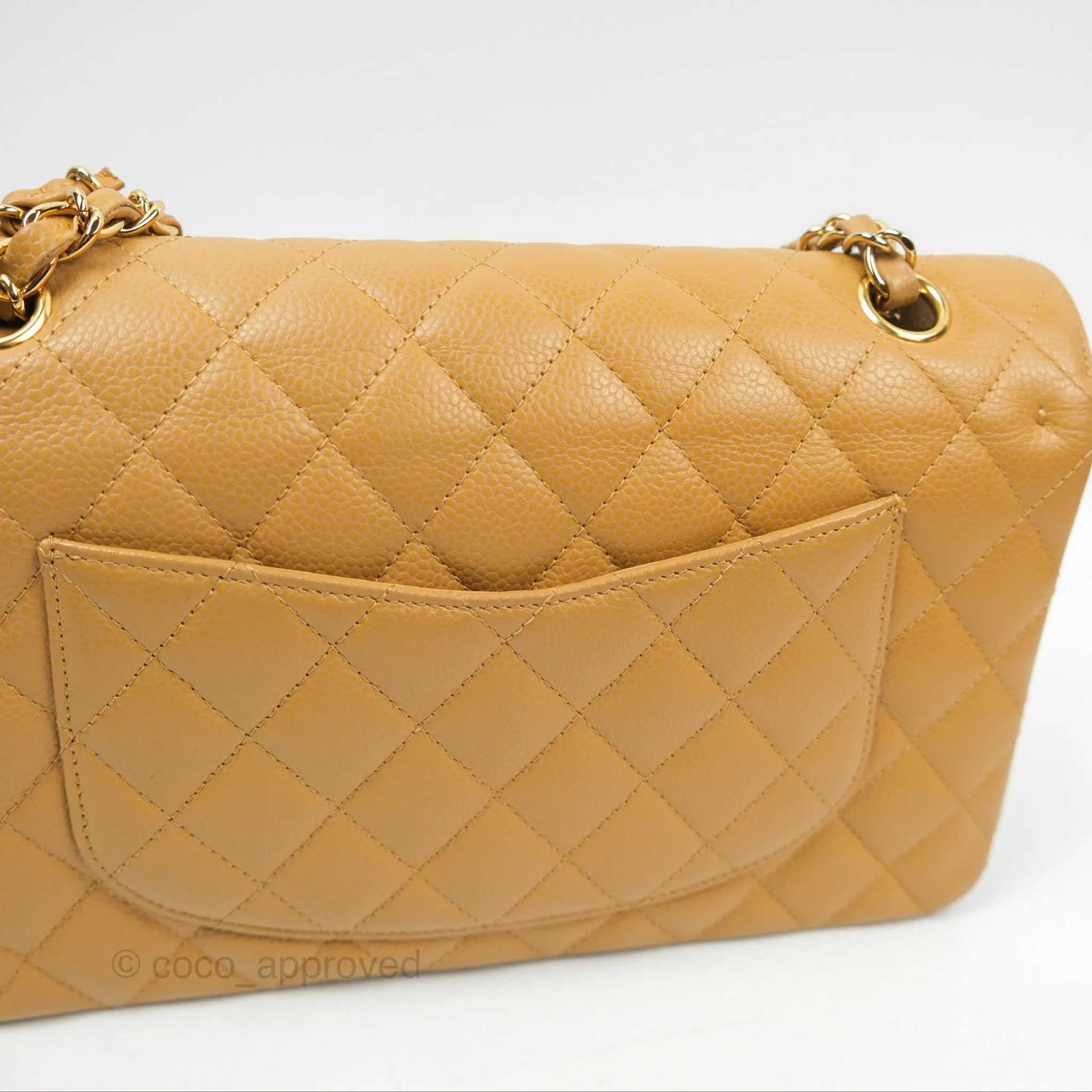 Chanel Classic M/L Medium Flap Quilted Dark Beige Caviar 24K Gold Hardware