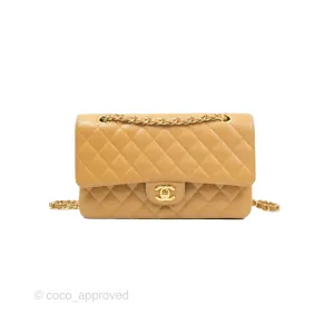 Chanel Classic M/L Medium Flap Quilted Dark Beige Caviar 24K Gold Hardware