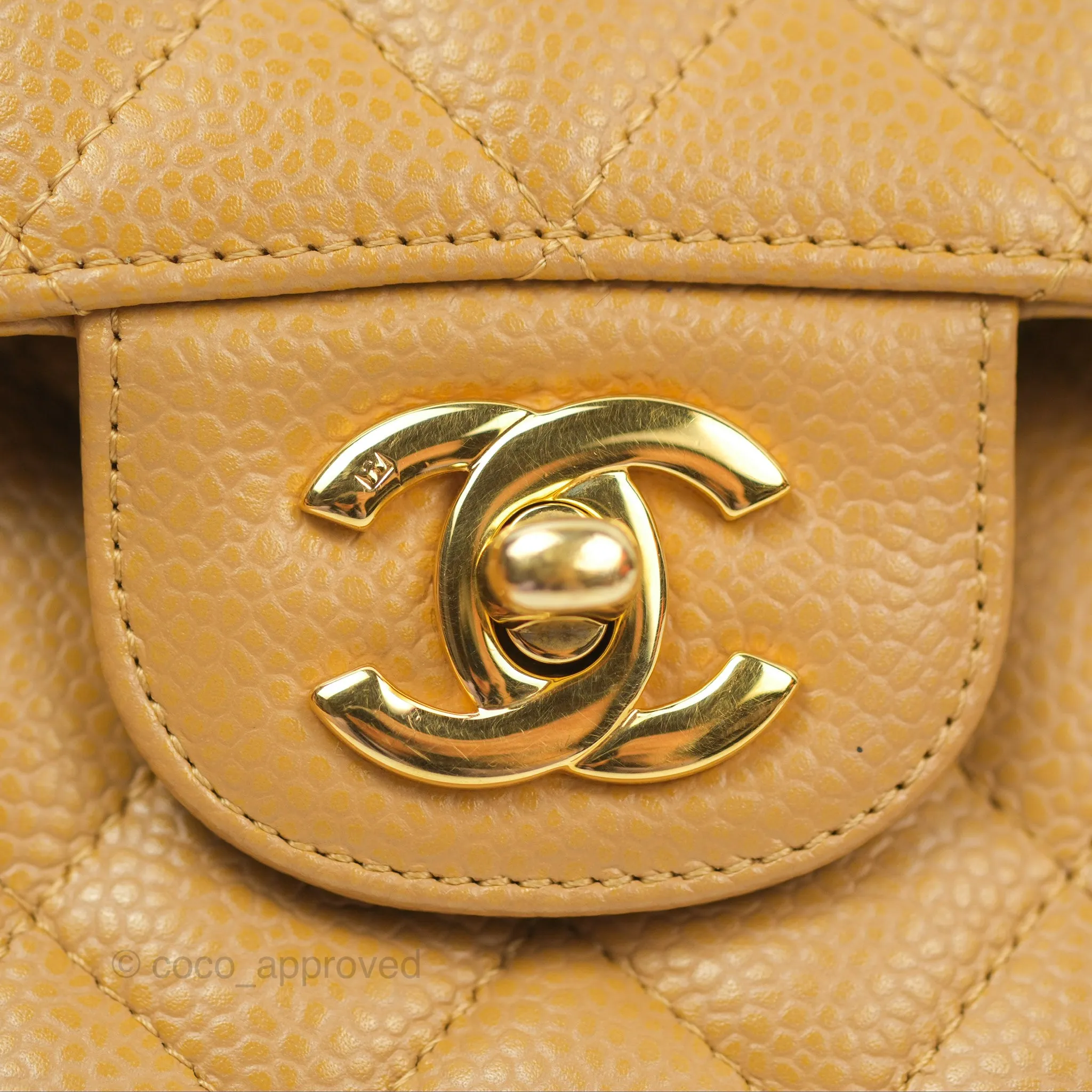Chanel Classic M/L Medium Flap Quilted Dark Beige Caviar 24K Gold Hardware