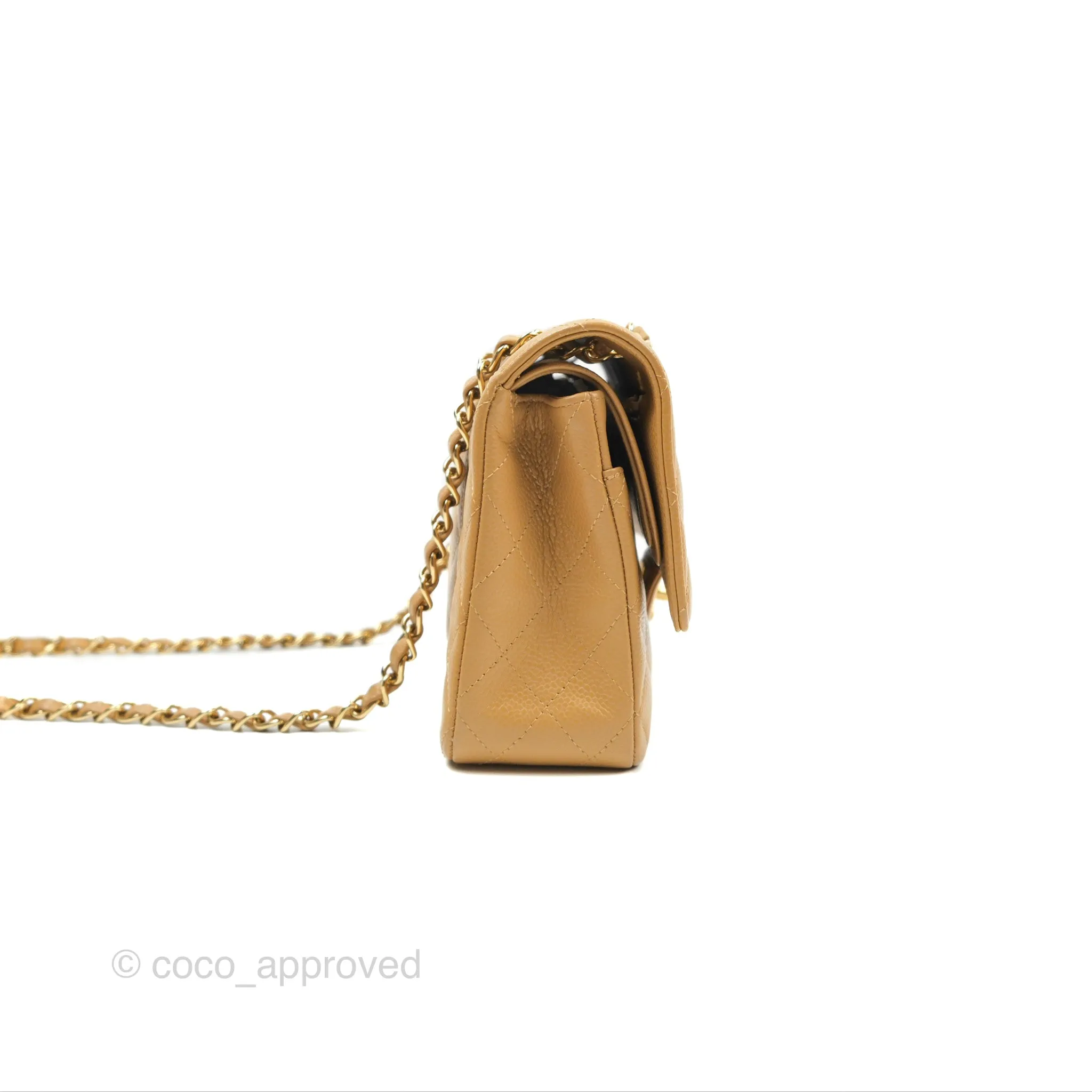 Chanel Classic M/L Medium Flap Quilted Dark Beige Caviar 24K Gold Hardware