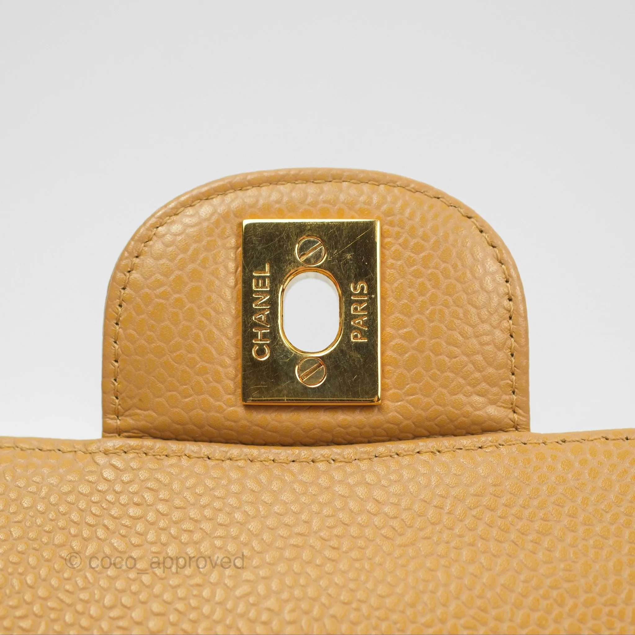 Chanel Classic M/L Medium Flap Quilted Dark Beige Caviar 24K Gold Hardware