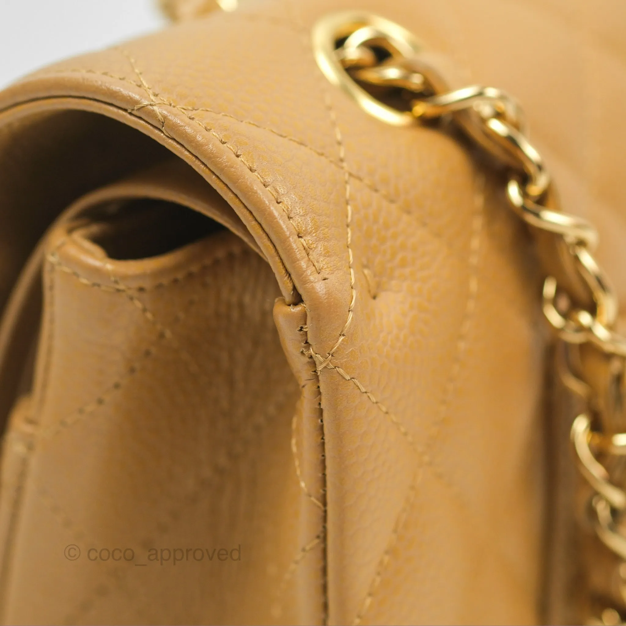 Chanel Classic M/L Medium Flap Quilted Dark Beige Caviar 24K Gold Hardware