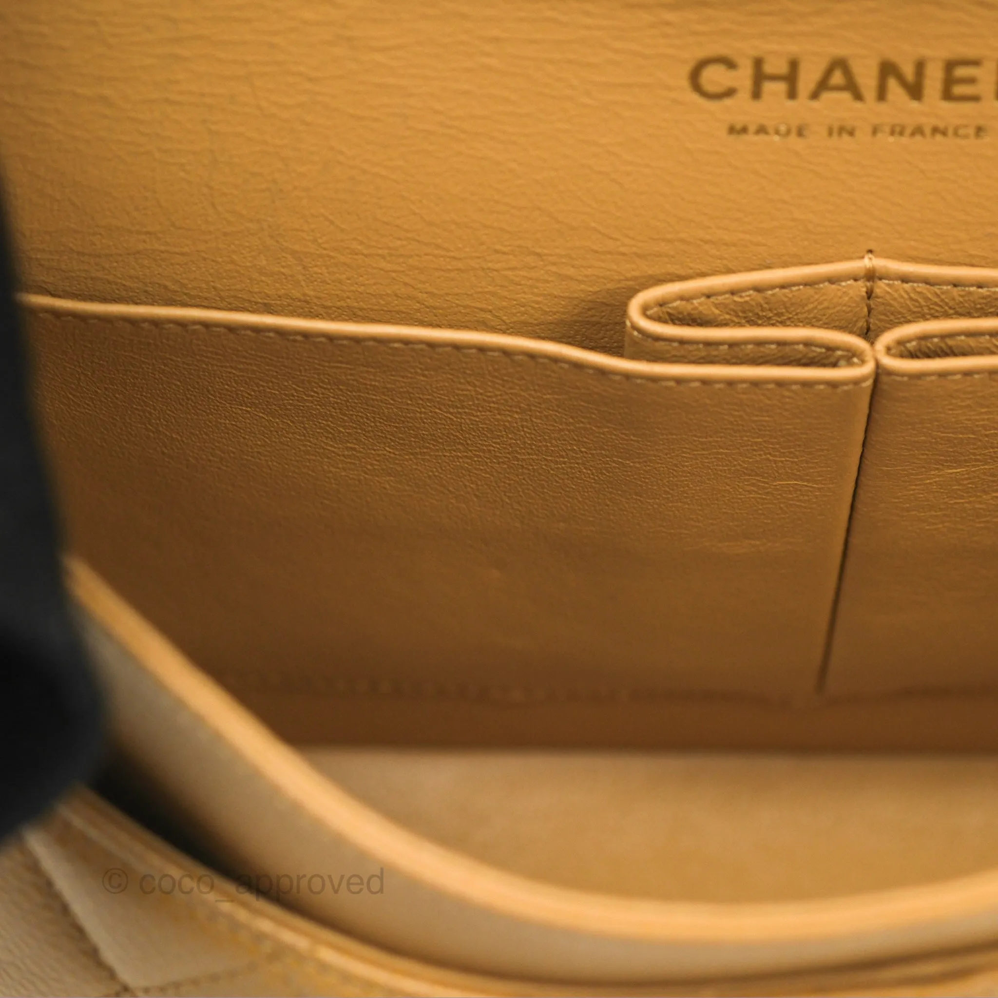 Chanel Classic M/L Medium Flap Quilted Dark Beige Caviar 24K Gold Hardware