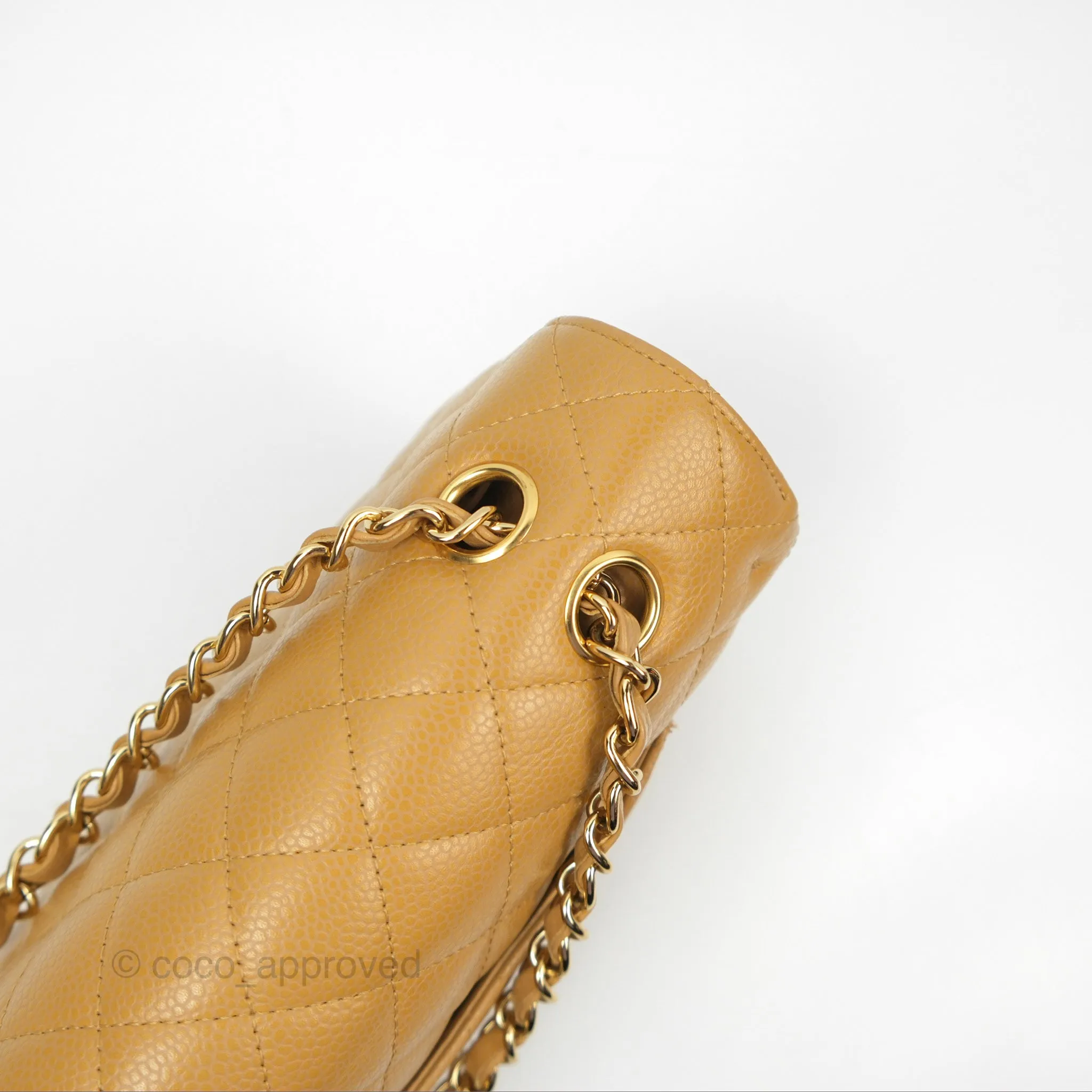 Chanel Classic M/L Medium Flap Quilted Dark Beige Caviar 24K Gold Hardware