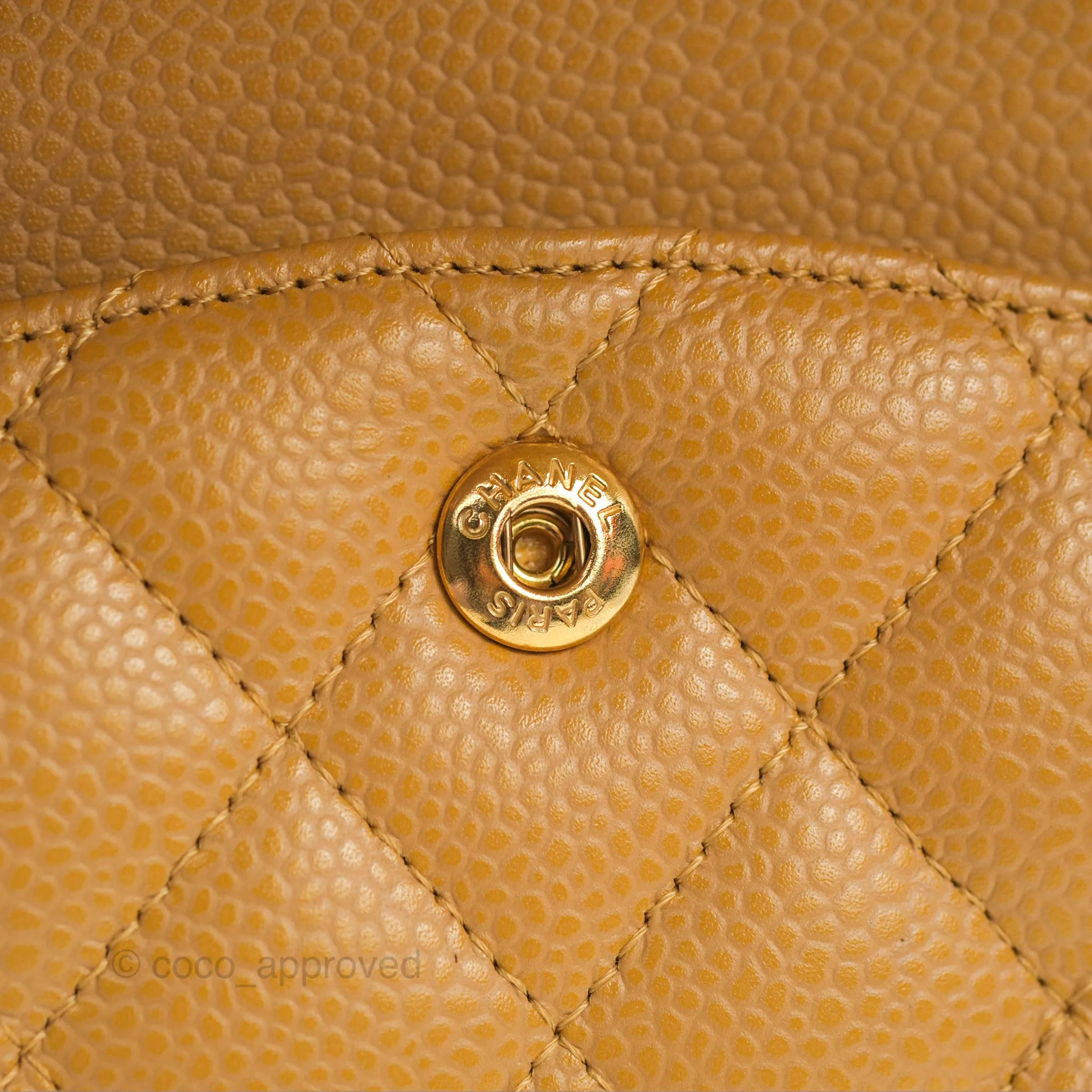 Chanel Classic M/L Medium Flap Quilted Dark Beige Caviar 24K Gold Hardware