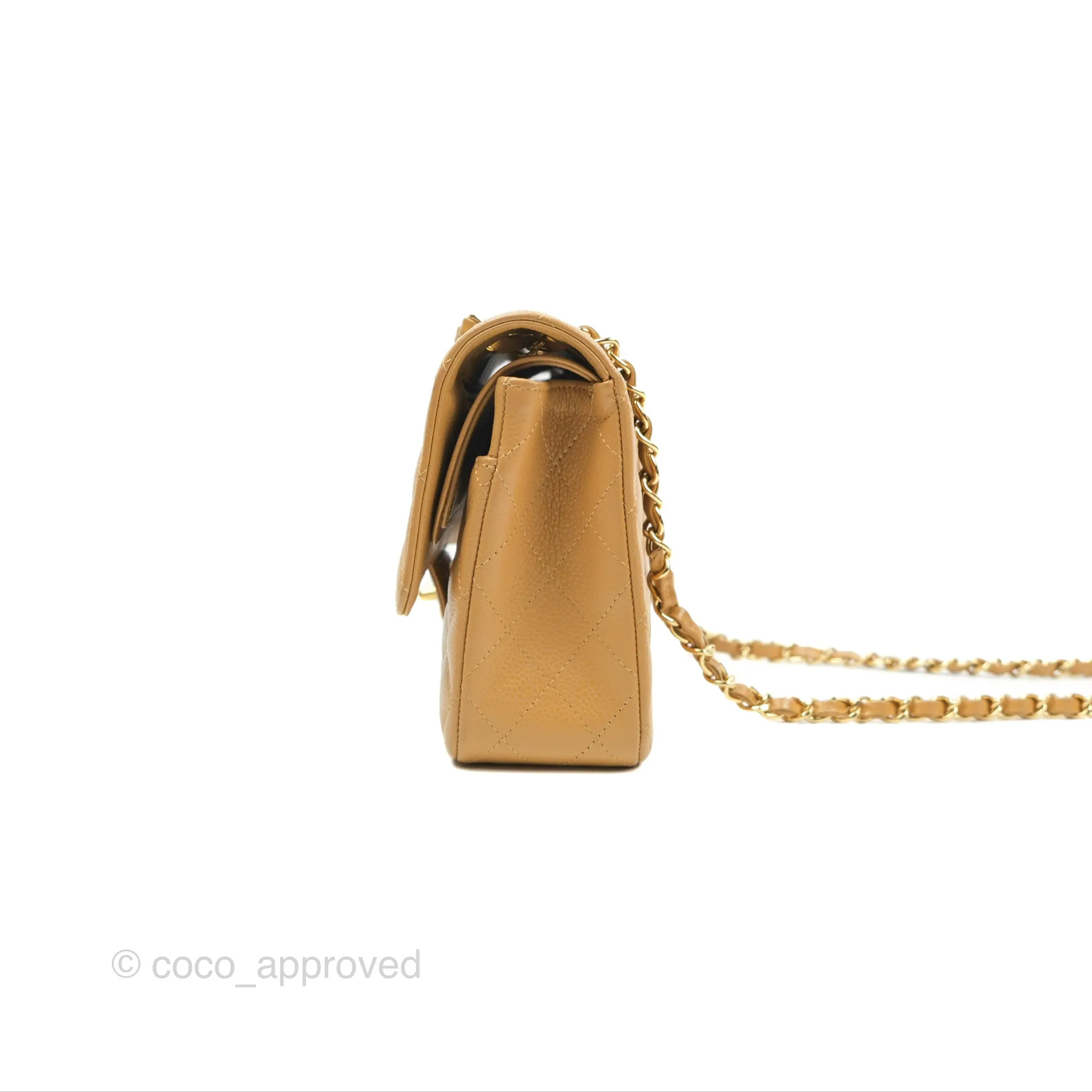 Chanel Classic M/L Medium Flap Quilted Dark Beige Caviar 24K Gold Hardware