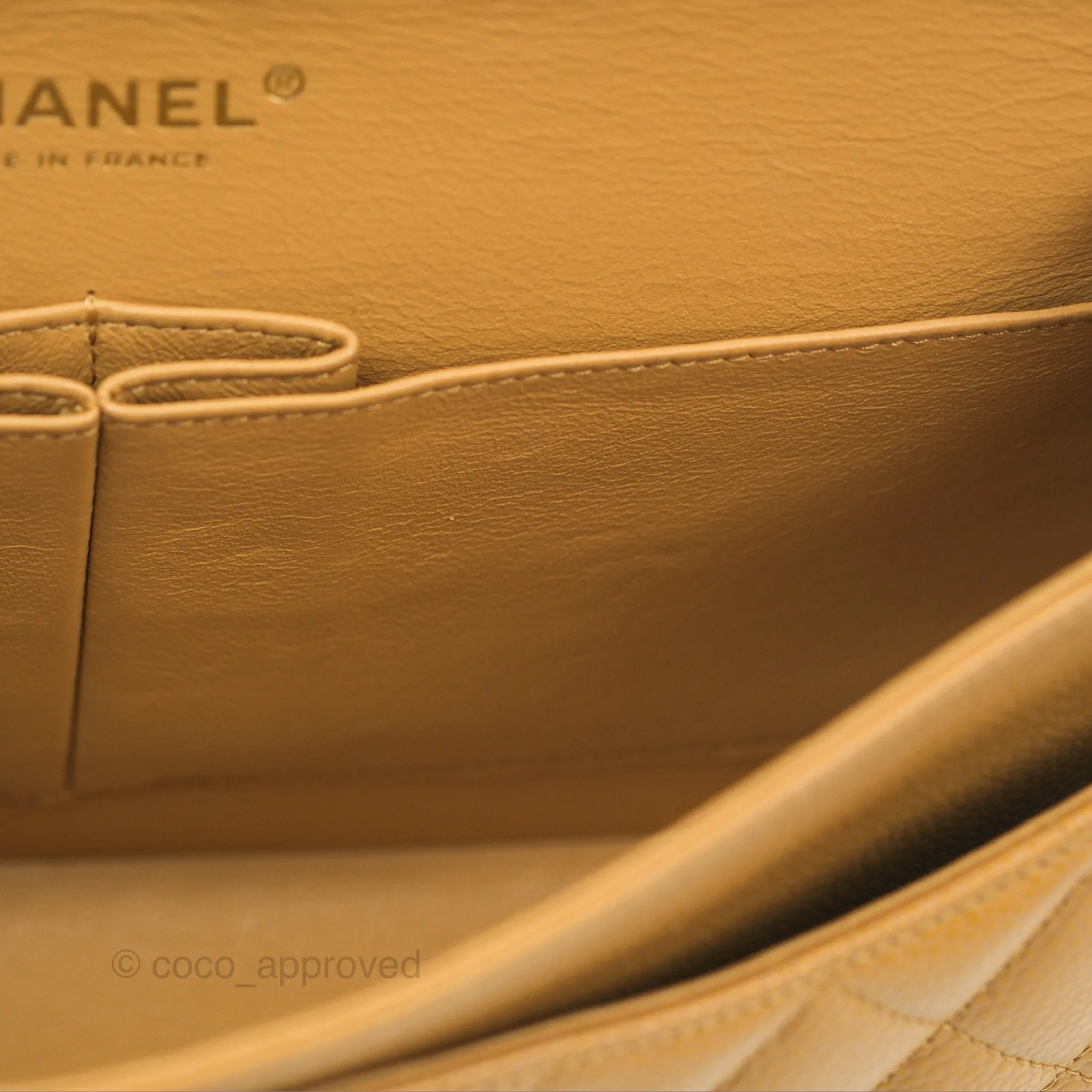 Chanel Classic M/L Medium Flap Quilted Dark Beige Caviar 24K Gold Hardware