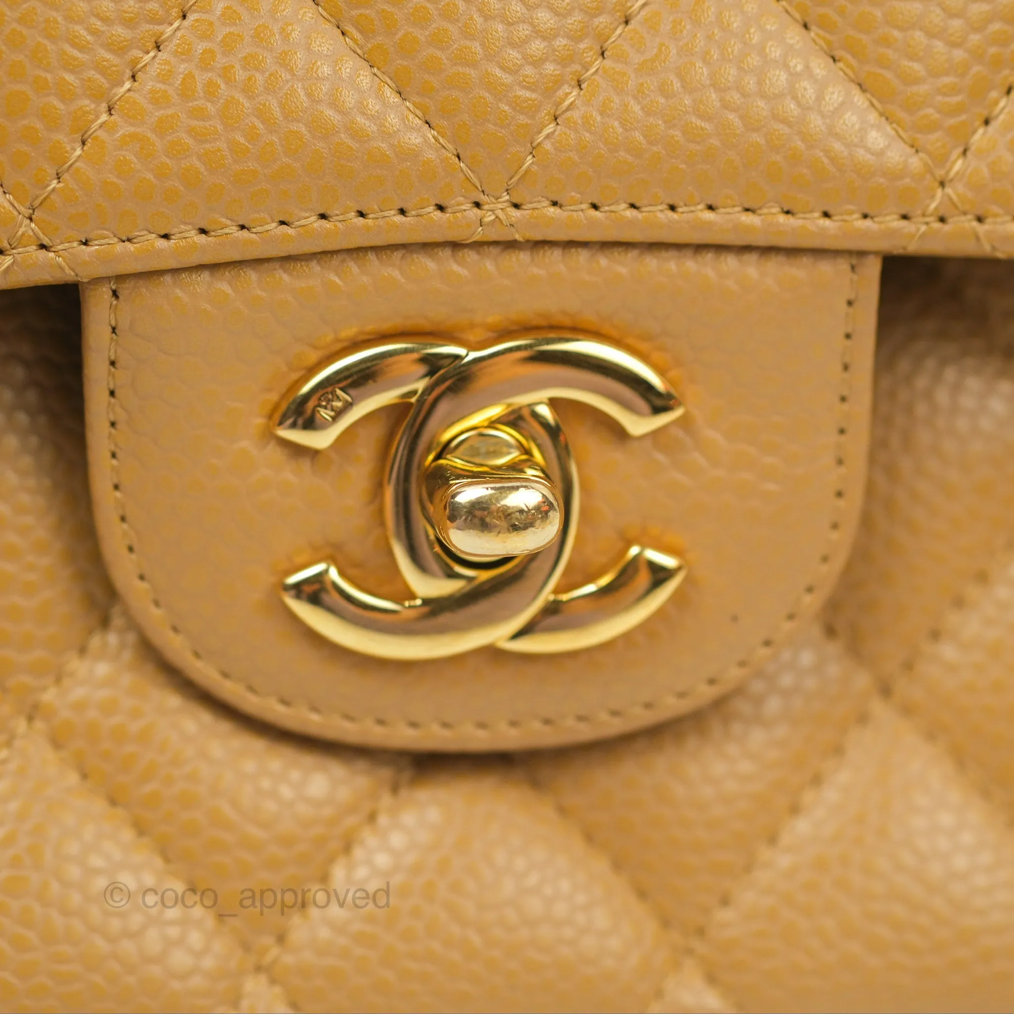 Chanel Classic M/L Medium Flap Quilted Dark Beige Caviar 24K Gold Hardware