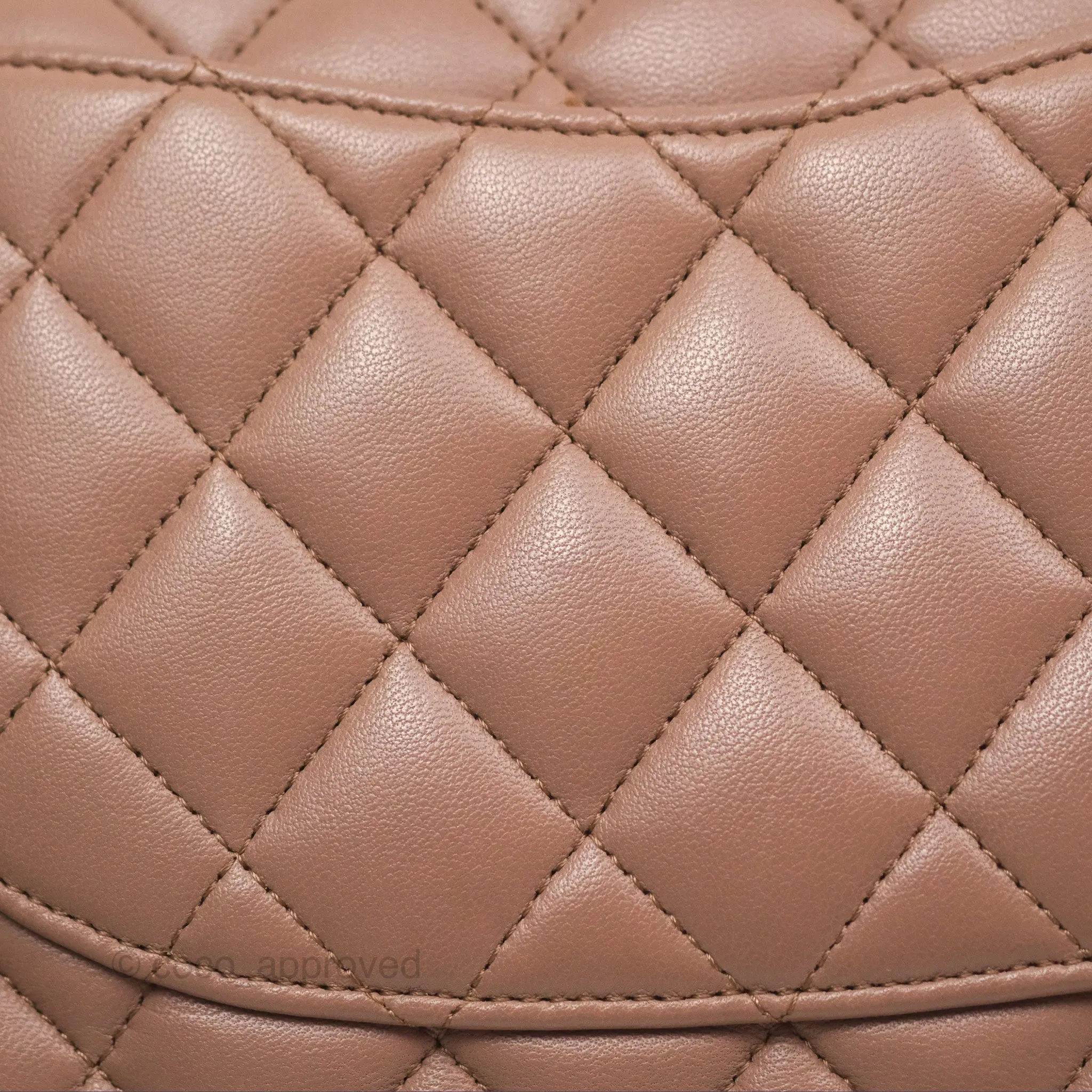 Chanel Classic M/L Medium Flap Quilted Dark Beige Lambskin Gold Hardware