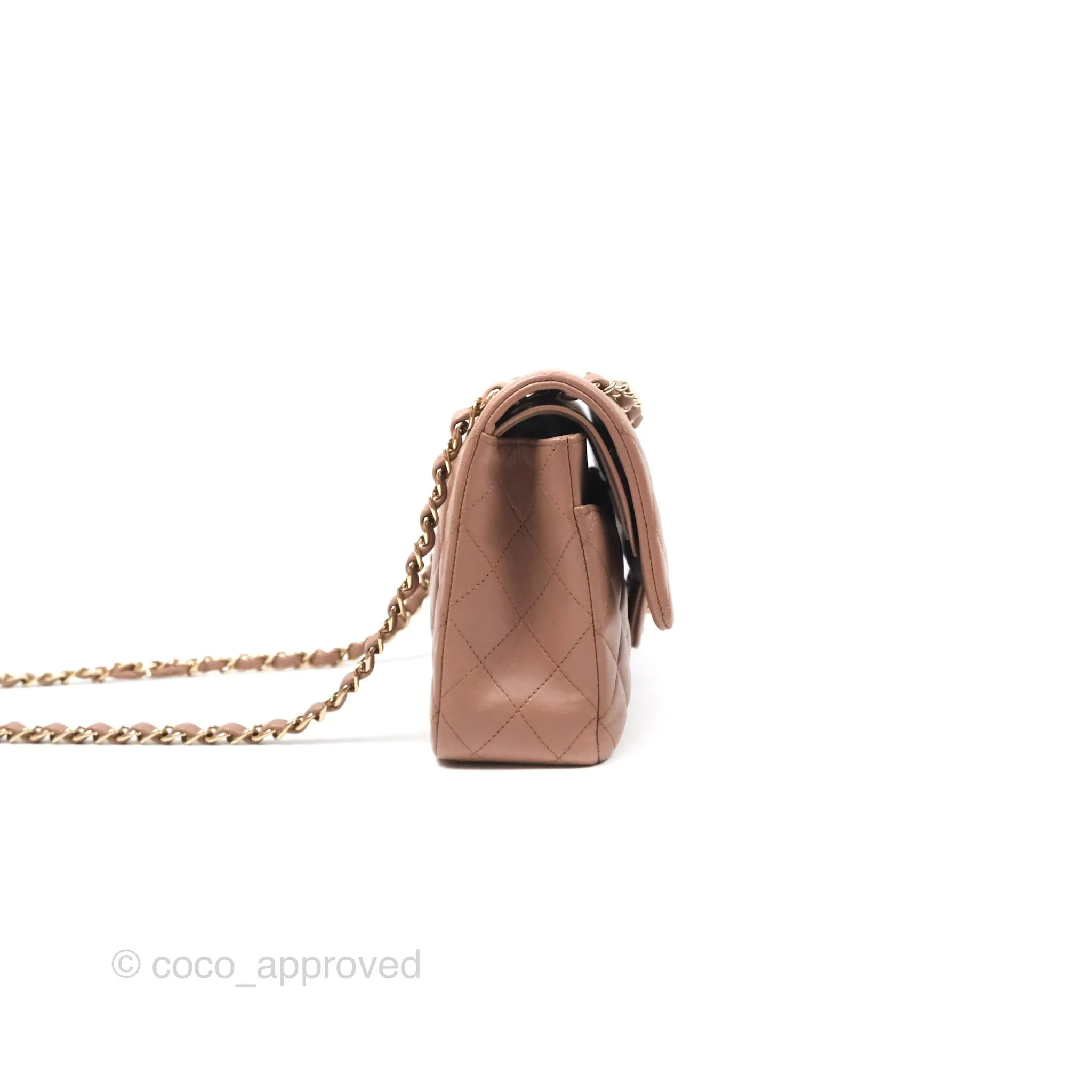 Chanel Classic M/L Medium Flap Quilted Dark Beige Lambskin Gold Hardware