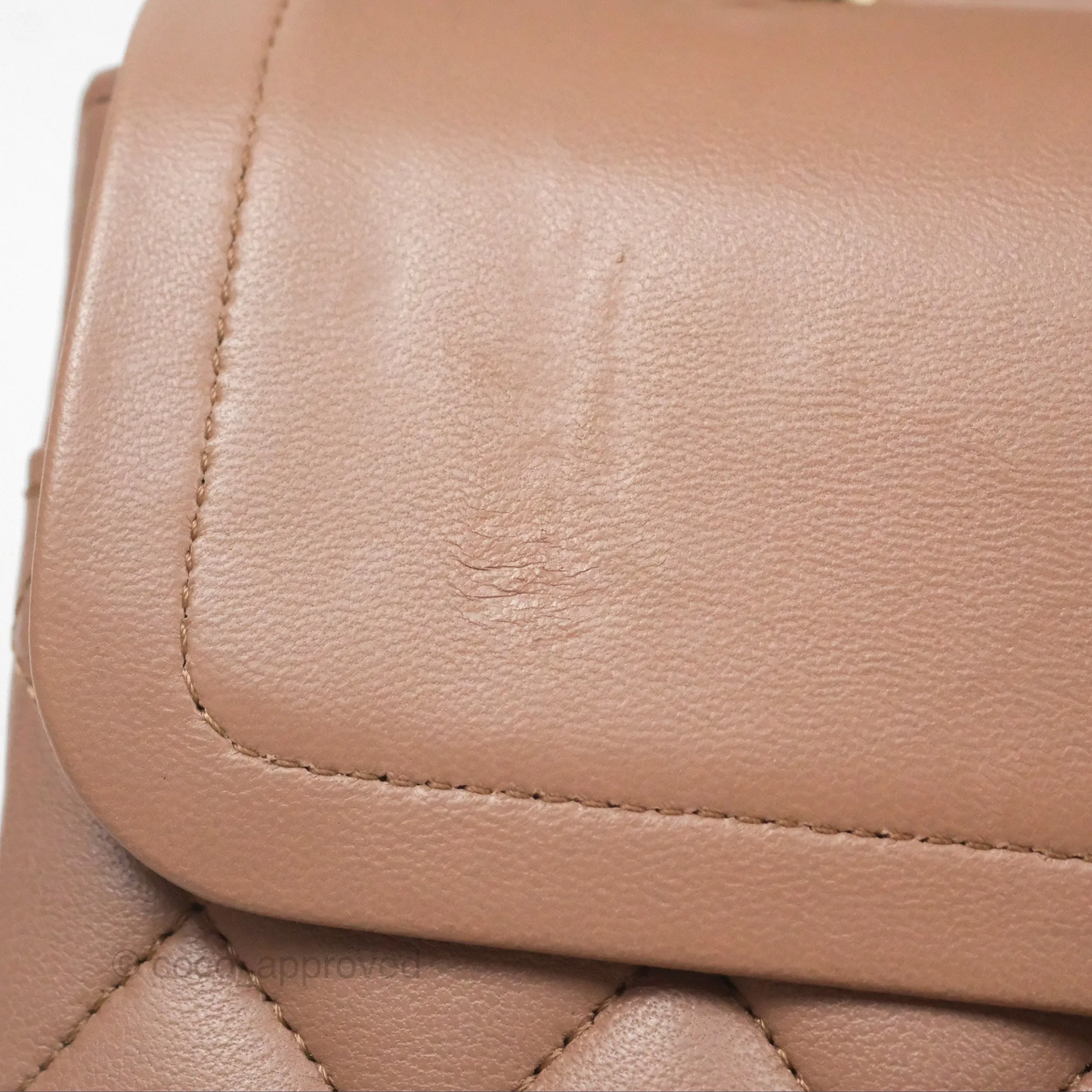 Chanel Classic M/L Medium Flap Quilted Dark Beige Lambskin Gold Hardware