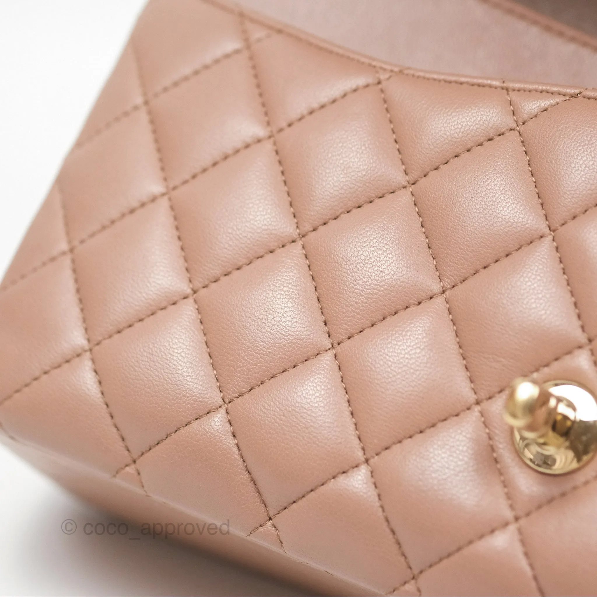 Chanel Classic M/L Medium Flap Quilted Dark Beige Lambskin Gold Hardware